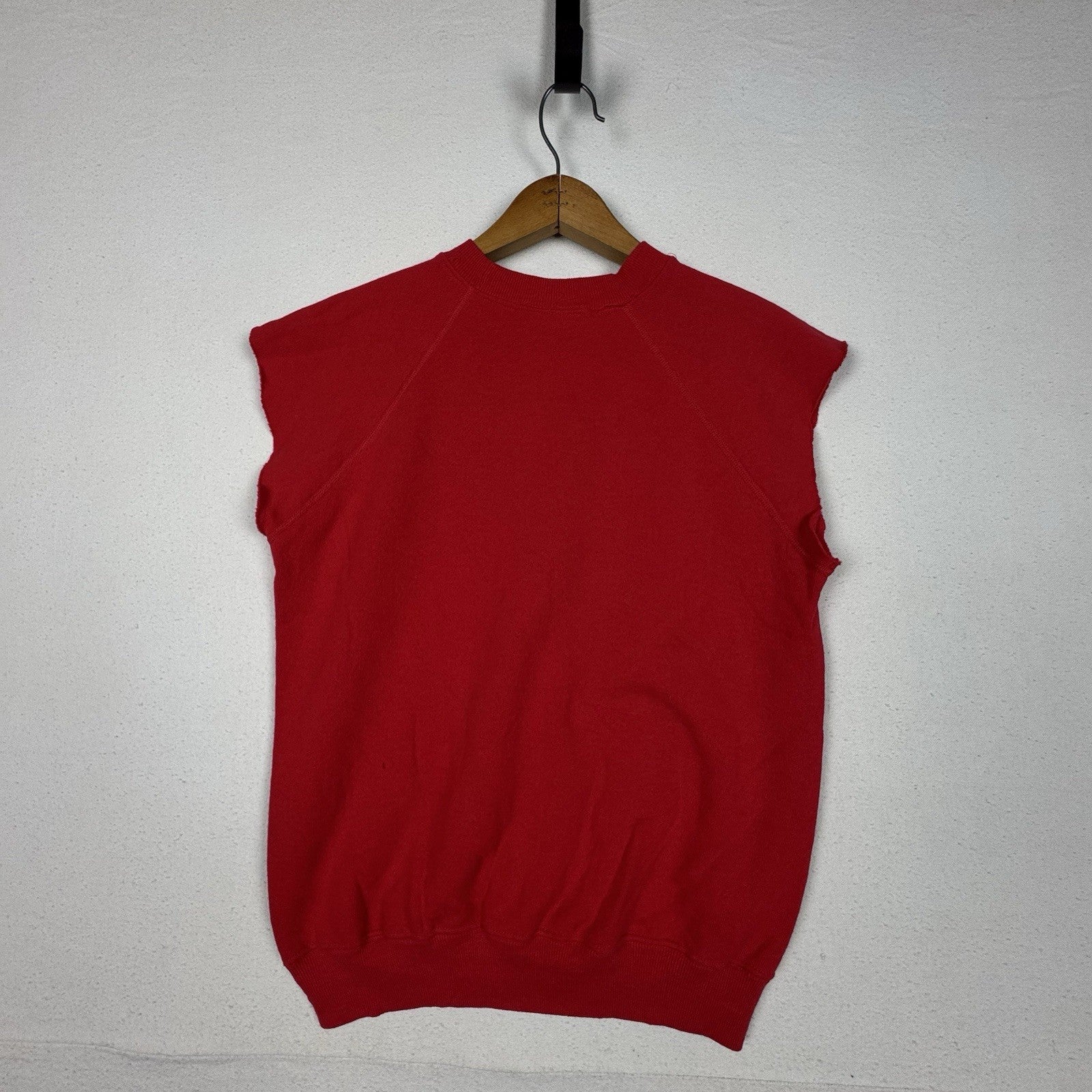 Vintage 80s Hanes Letford Red Raglan Crew Soft Cutoff Sweatshirt Sz M 50/50 USA
