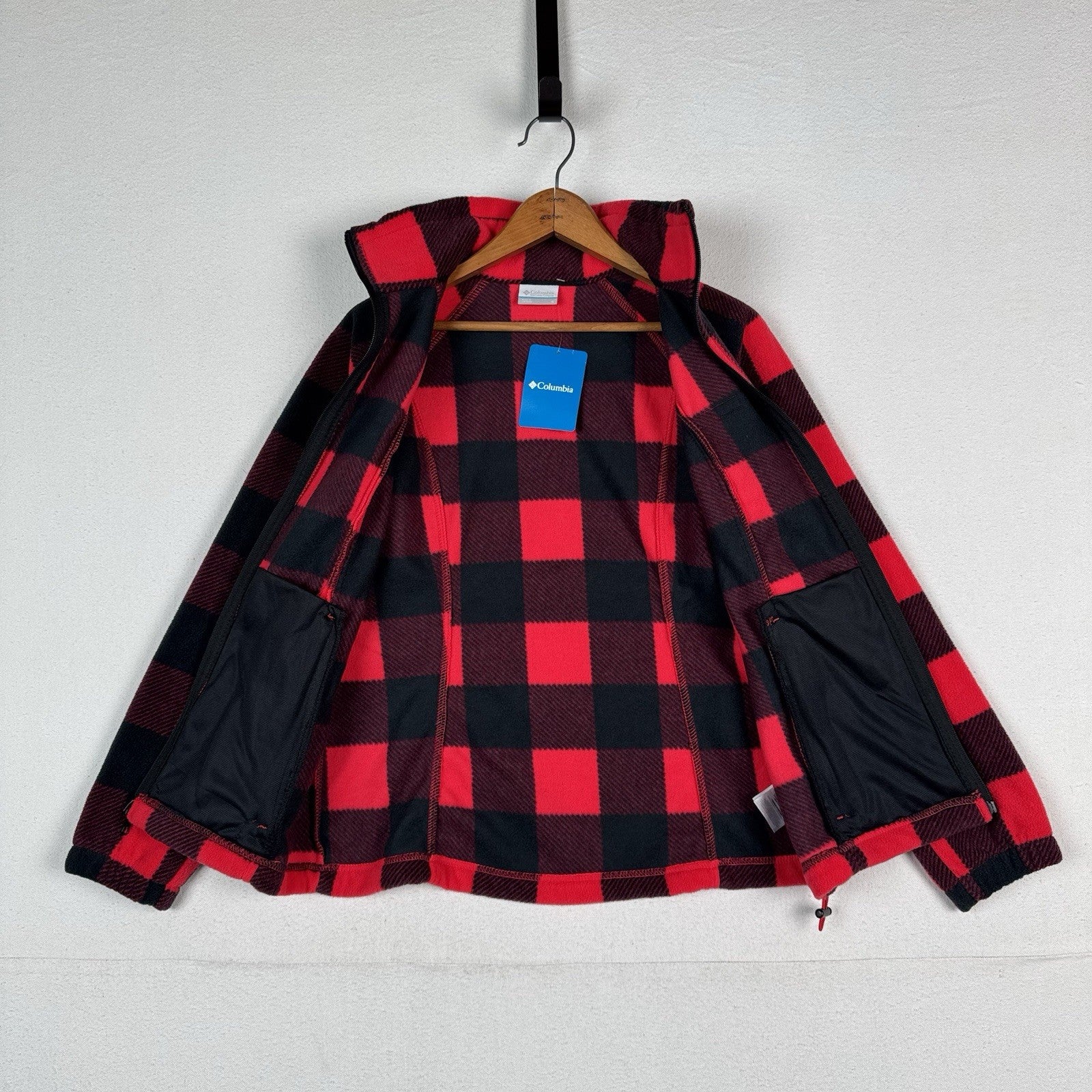 Columbia Women’s Small Buffalo Plaid Fleece Jacket Red Black Full Zip NWT