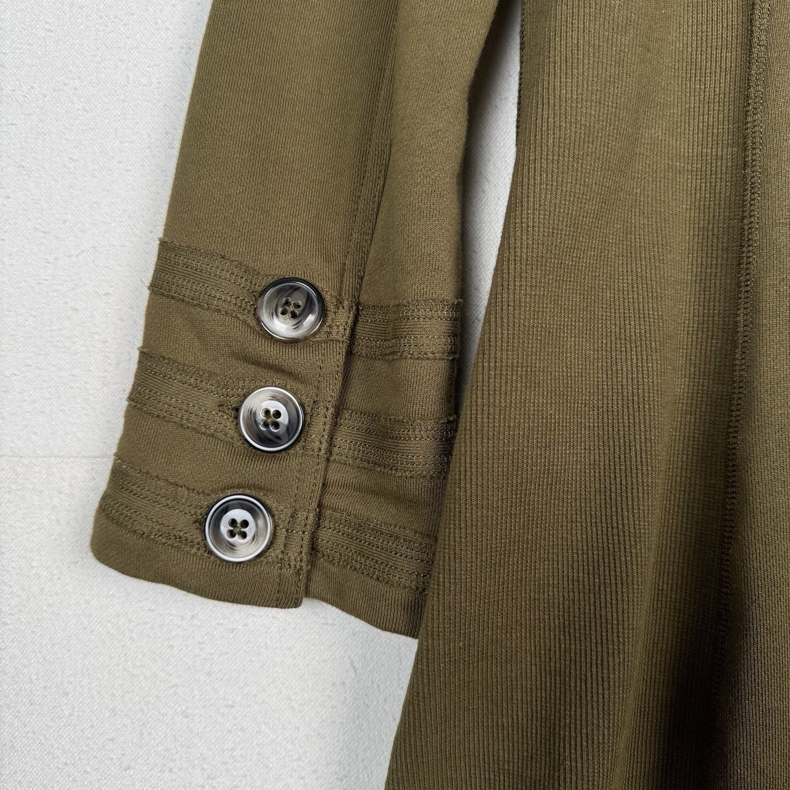 Military Style Double Breasted Knit Green Brown Long Trench Jacket Women’s Small