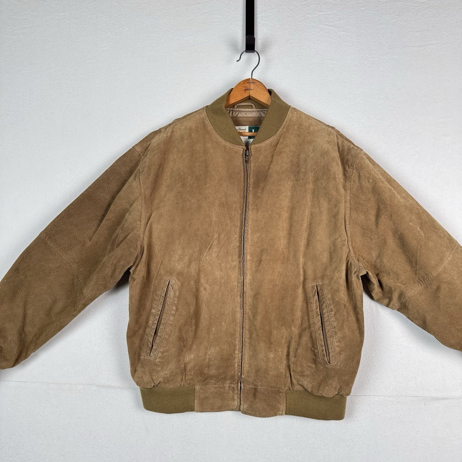 Vintage Wear Guard Genuine Leather Bomber Jacket Mens Large Tan Suede Lined 90s