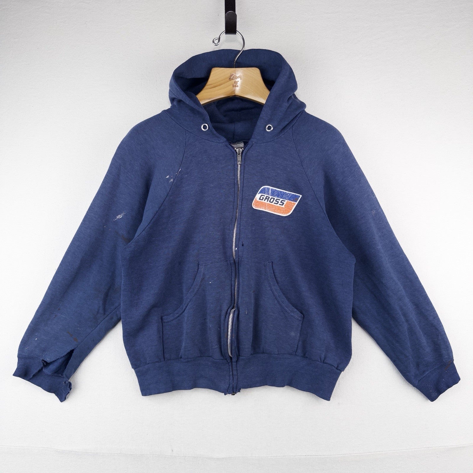 70’s Vtg Gross Galesburg Blue Zip Up Hoodie S Sweatshirt Made USA Carhartt *Read