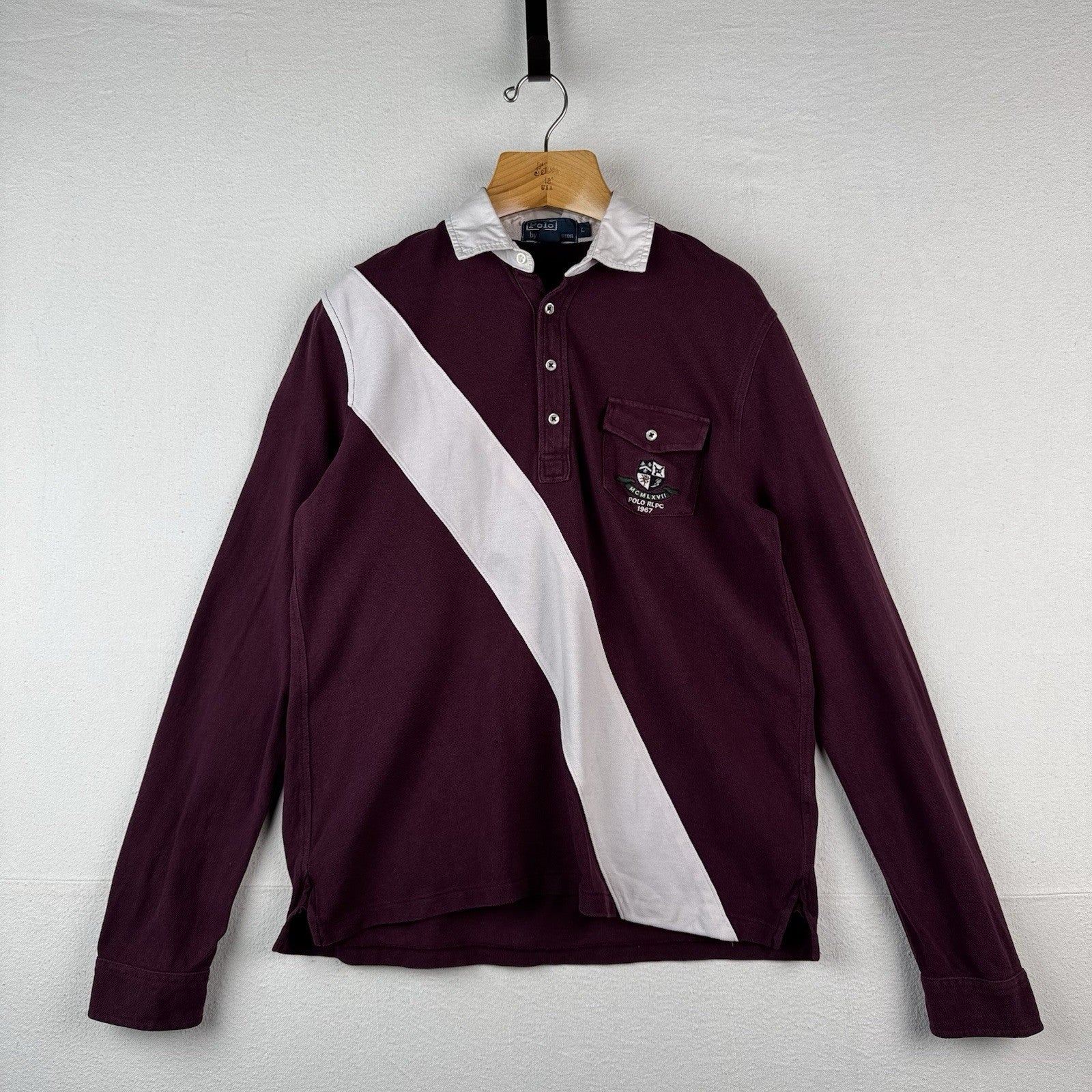Vintage Polo Ralph Lauren Men’s L Pocket Rugby Shirt Long Sleeve Burgundy White