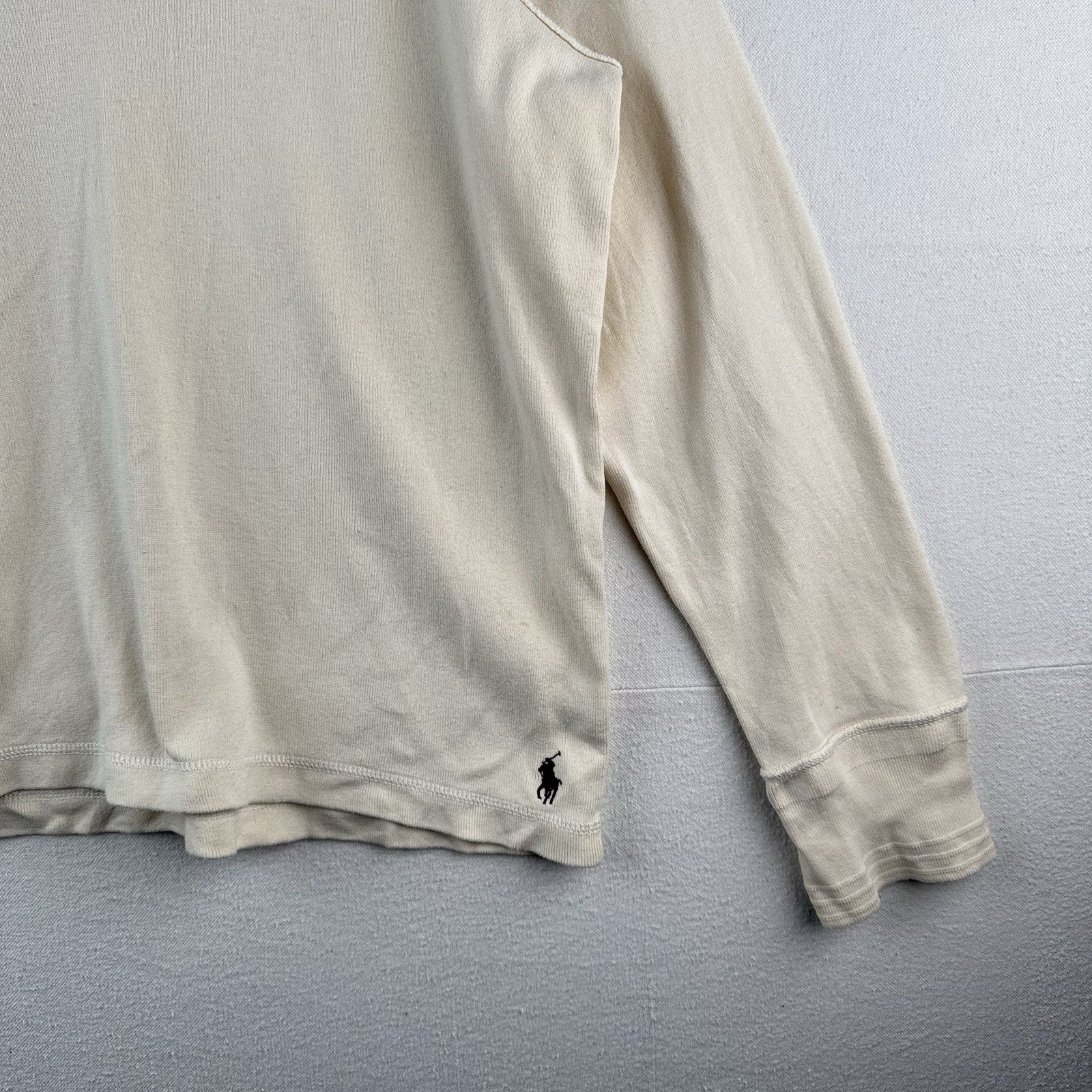 Vintage Polo Ralph Lauren Henley Shirt Mens 2XL Long Sleeve Cotton Beige