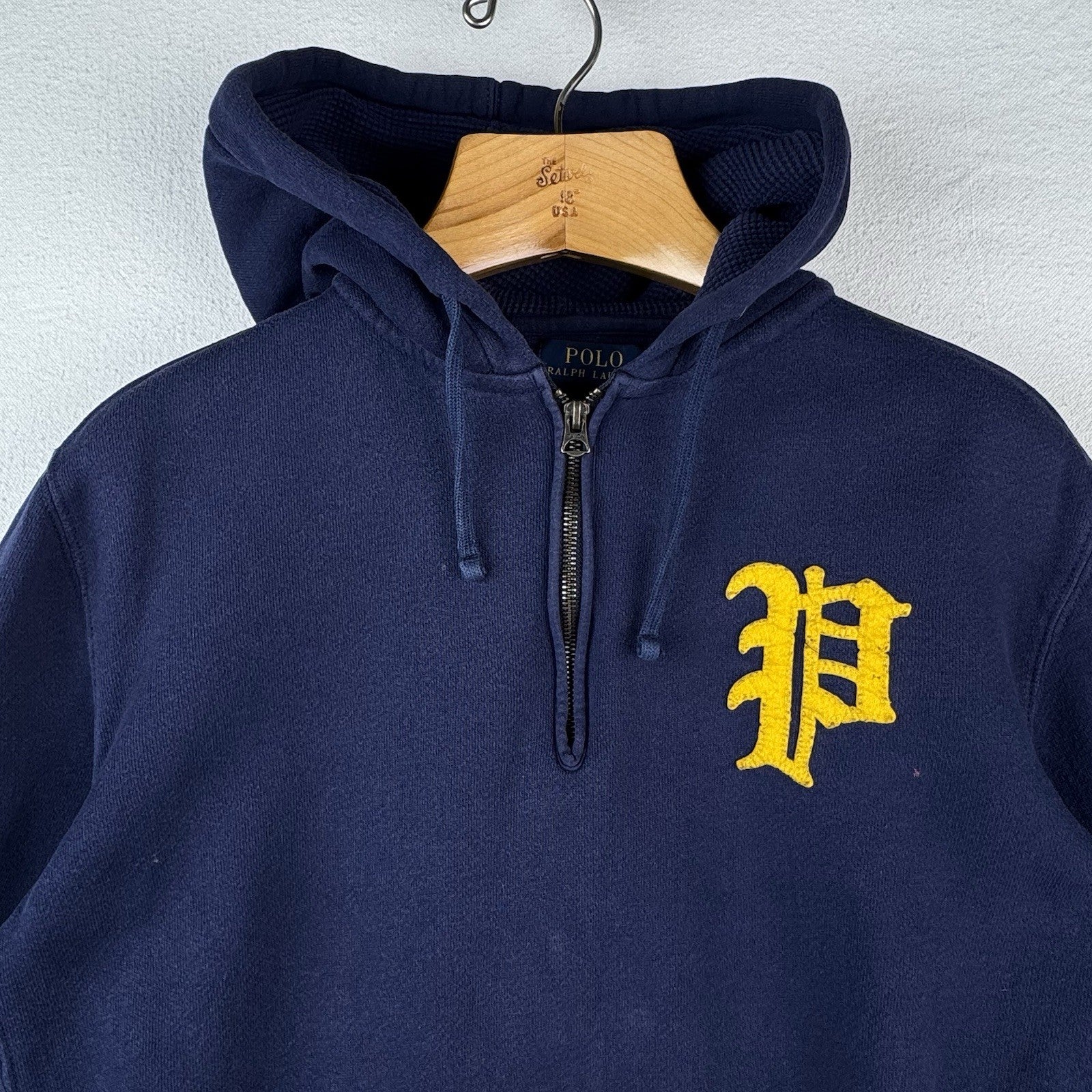 Vintage Polo Ralph Lauren Men’s Small Hoodie 1/4 Zip English Logo Blue *Read