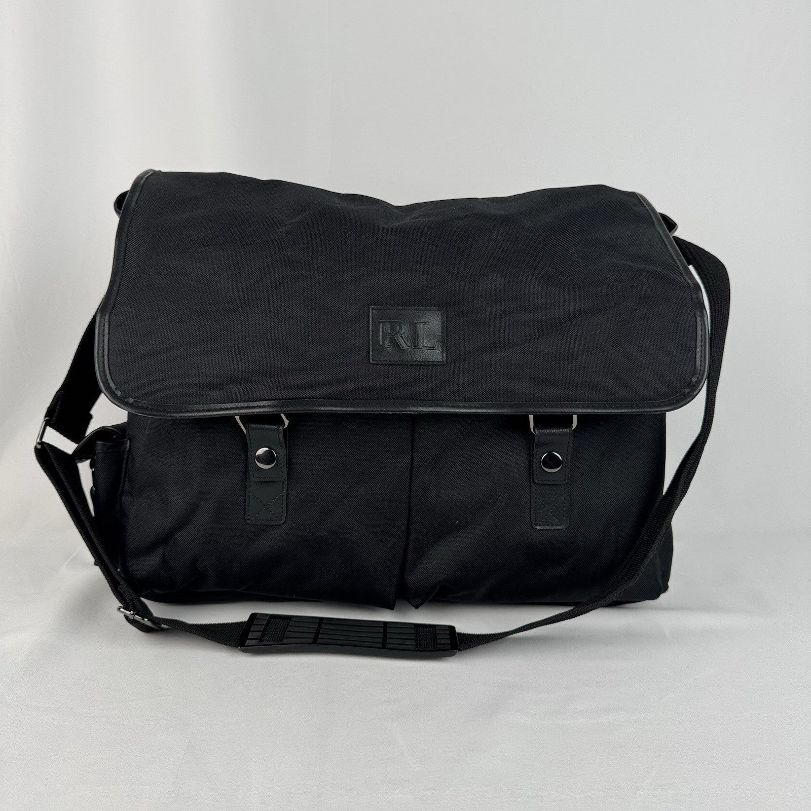Ralph Lauren Large Canvas Satchel Commuter Travel Black Computer Bag 16”