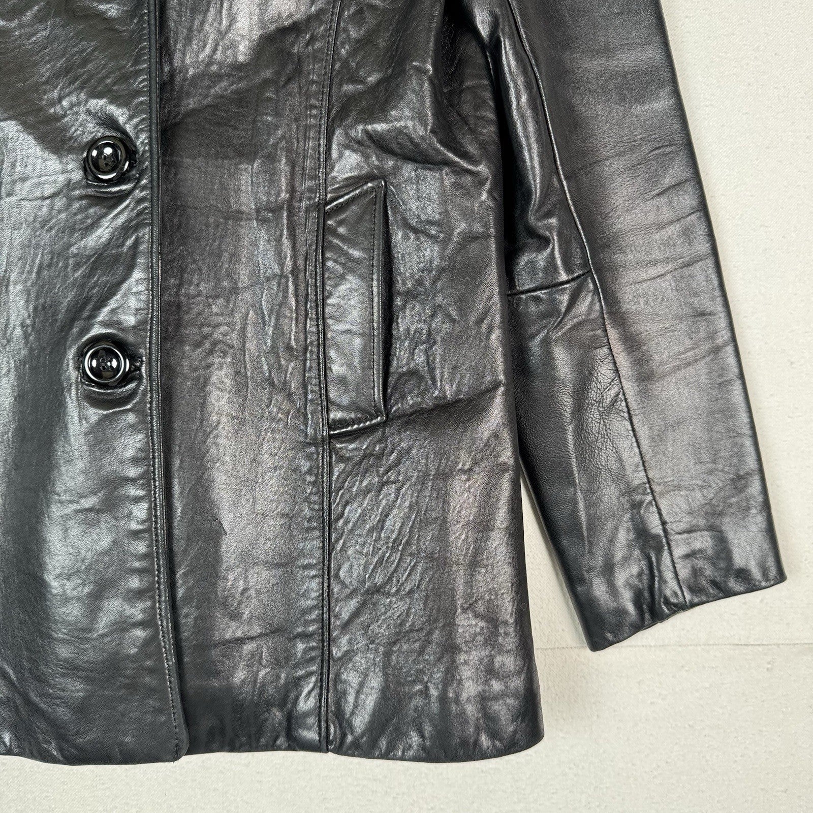 Oscar Leopold Women's Black Calf Leather Jacket  - Large