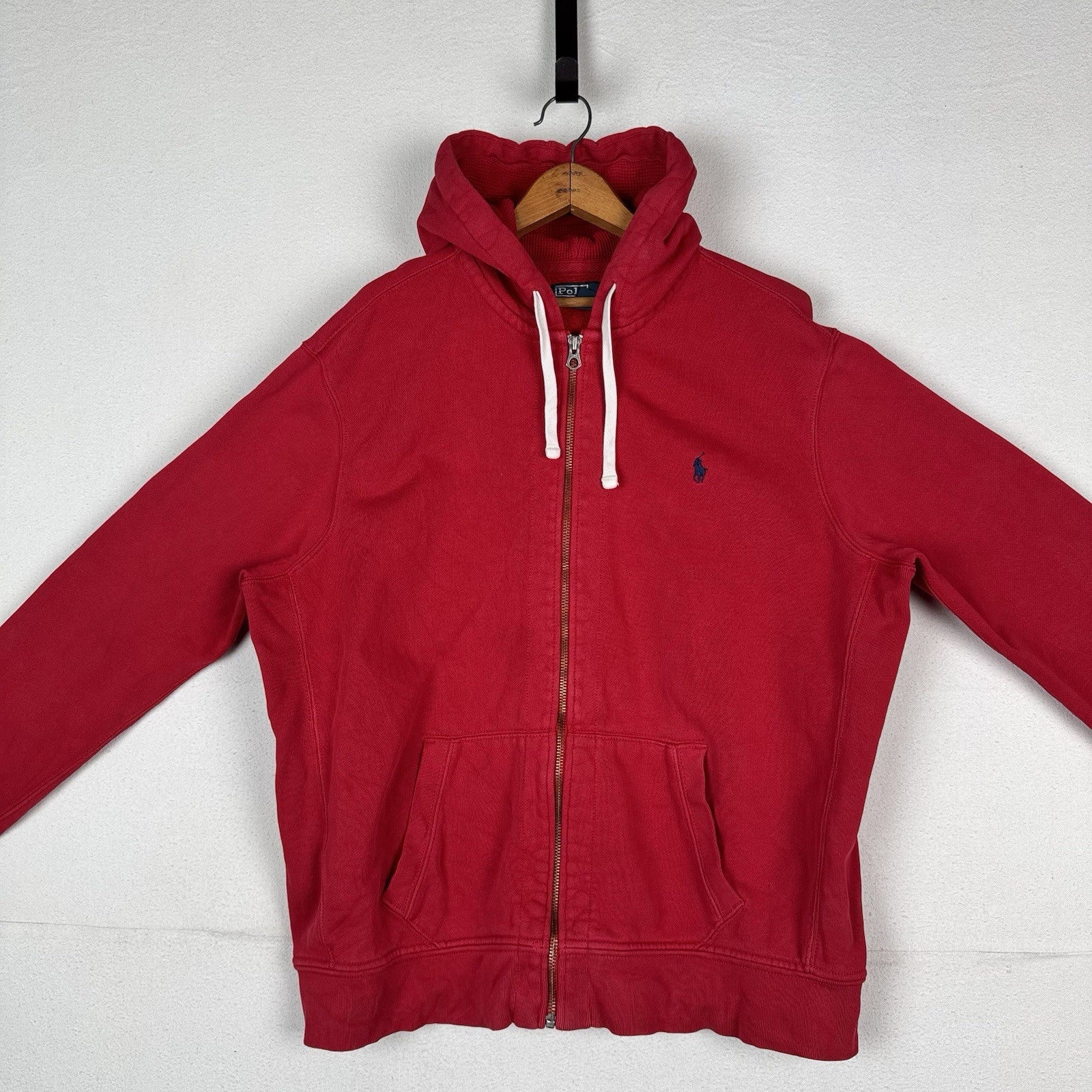 Vintage Polo Ralph Lauren Thermal Hood Hoodie Mens 2XL Full Zip Red Sweatshirt