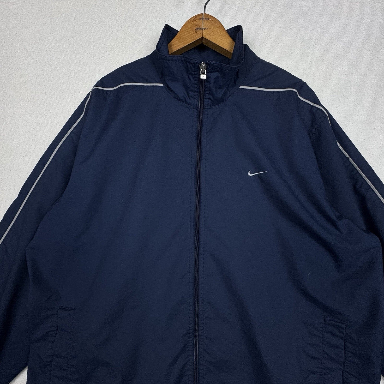 Vintage 90s Nike Jacket Mens XL Navy Blue Full Zip Nylon Windbreaker Jacket