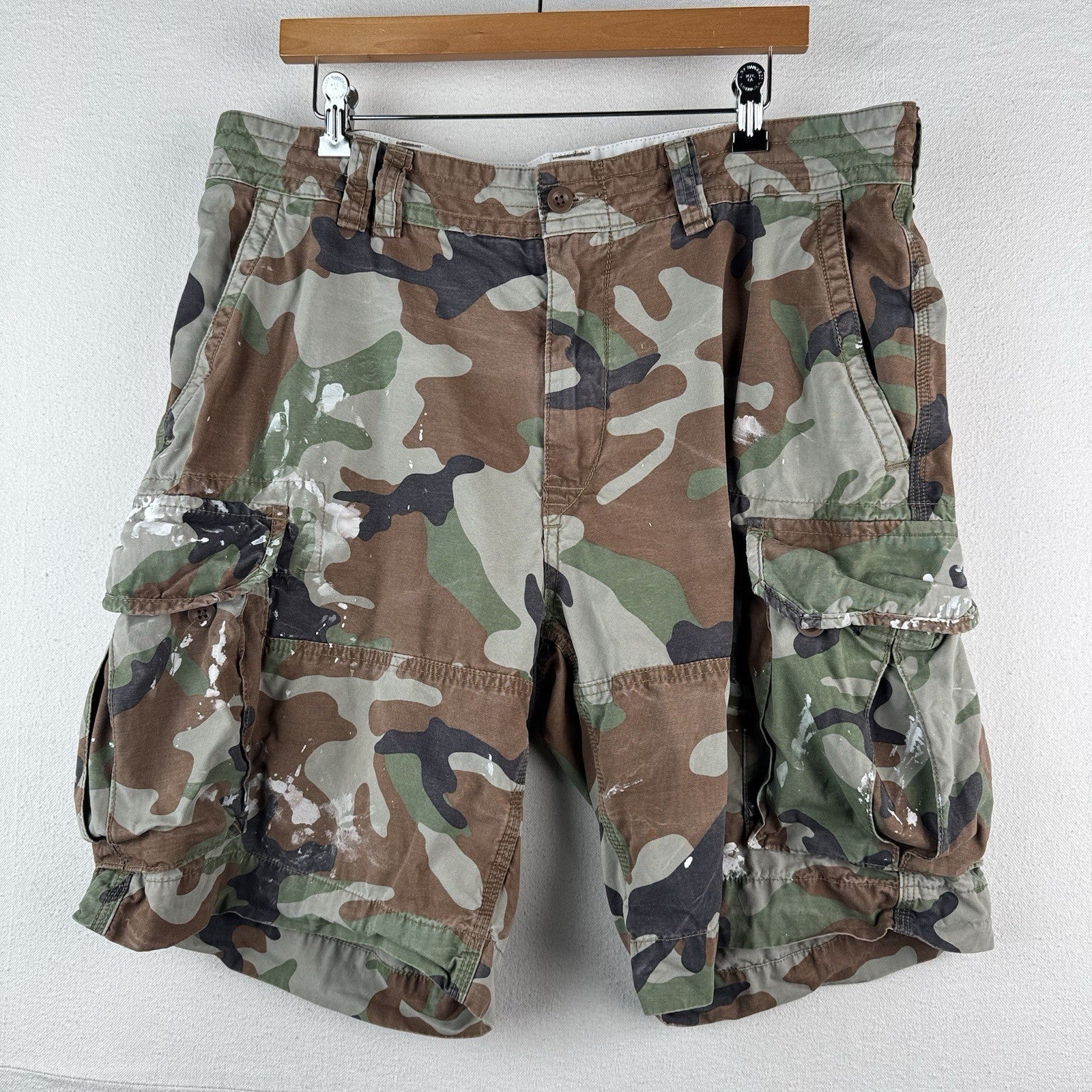 Polo Ralph Lauren Men's 38 Cargo Utility Camouflage Shorts Military *Distressed
