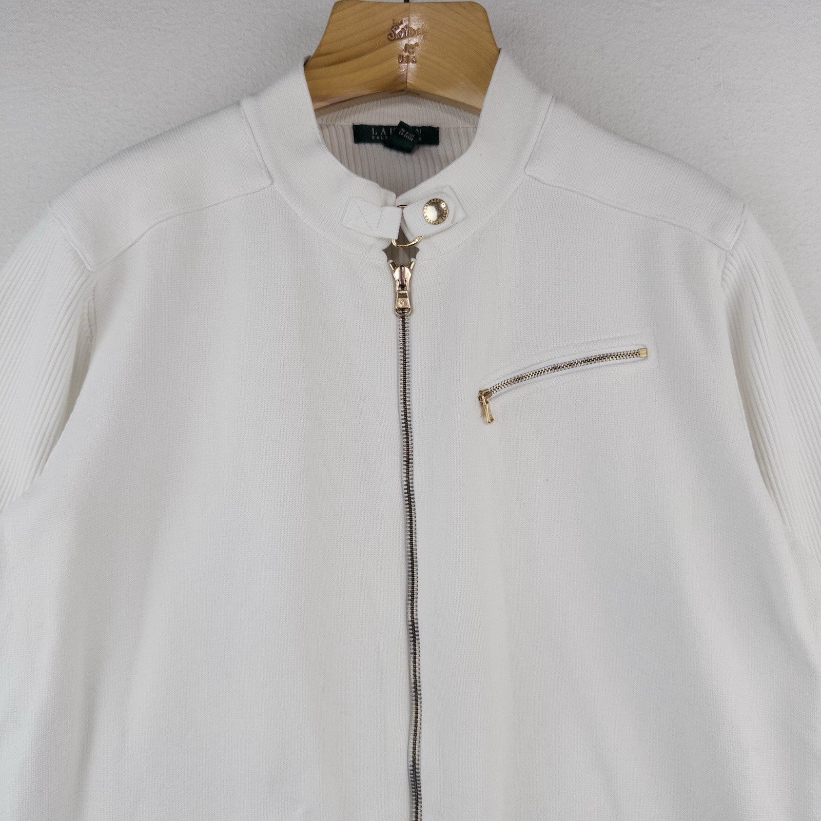 Lauren Ralph Lauren Zip Up Jacket Women’s 3X Ivory Ribbed Gold Hardware
