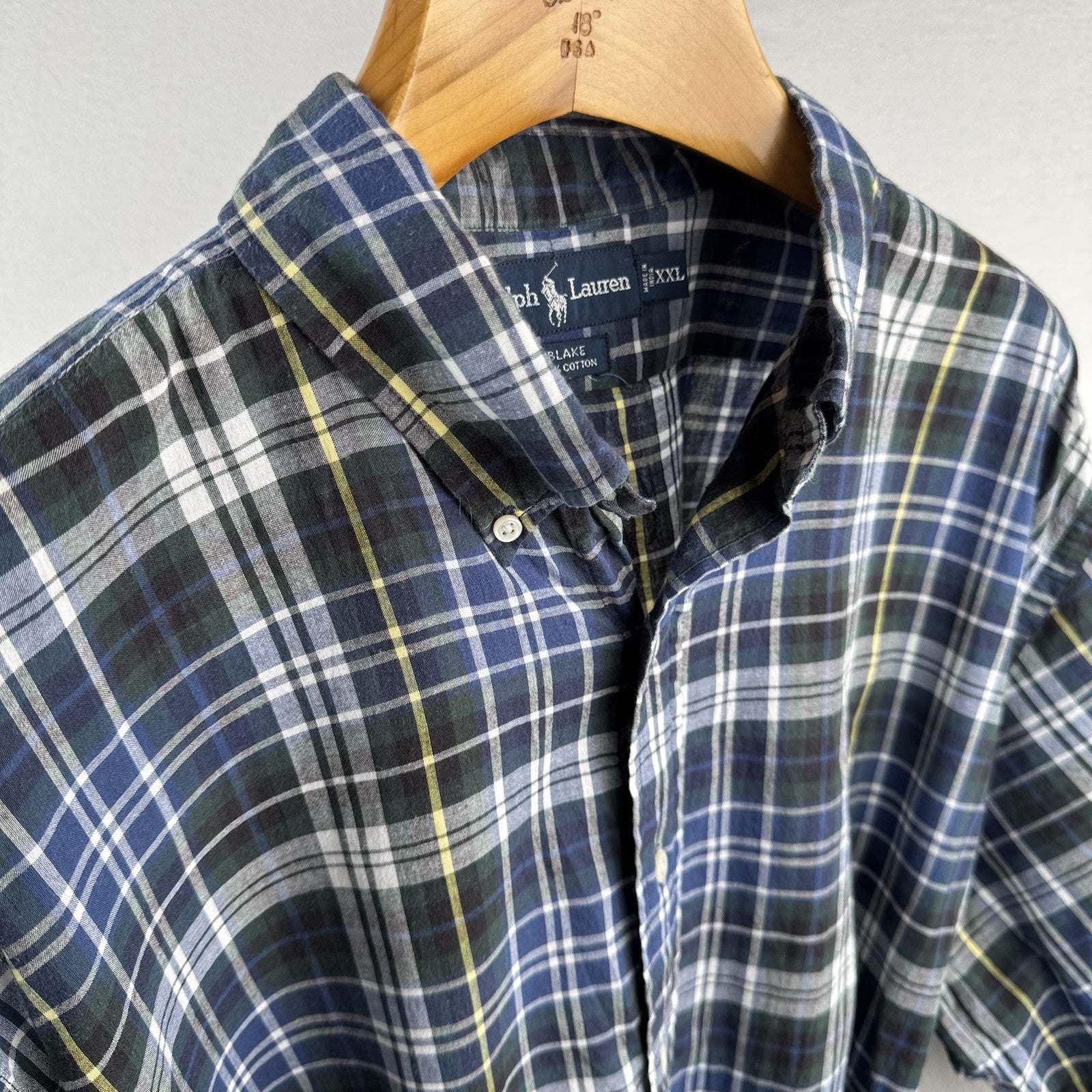 Ralph Lauren Mens 2XL Blake Short Sleeve Tartan Plaid Polo Button Down Shirt