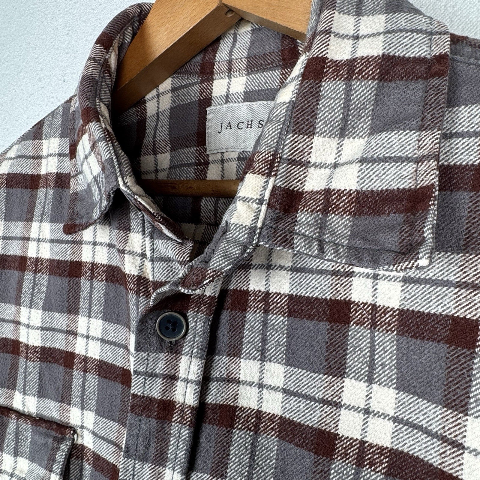 Jachs Men’s Large XL Cream Brown Gray Heritage Thick Material Flannel Button Up