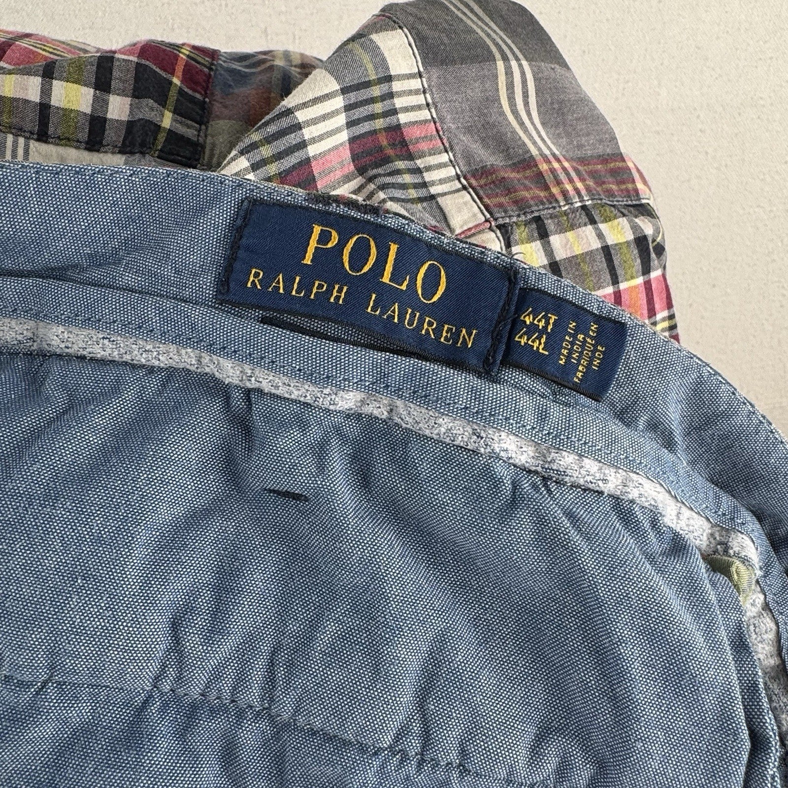 Vintage Polo Ralph Lauren Madras Plaid Shorts Mens 44T Patchwork 10”
