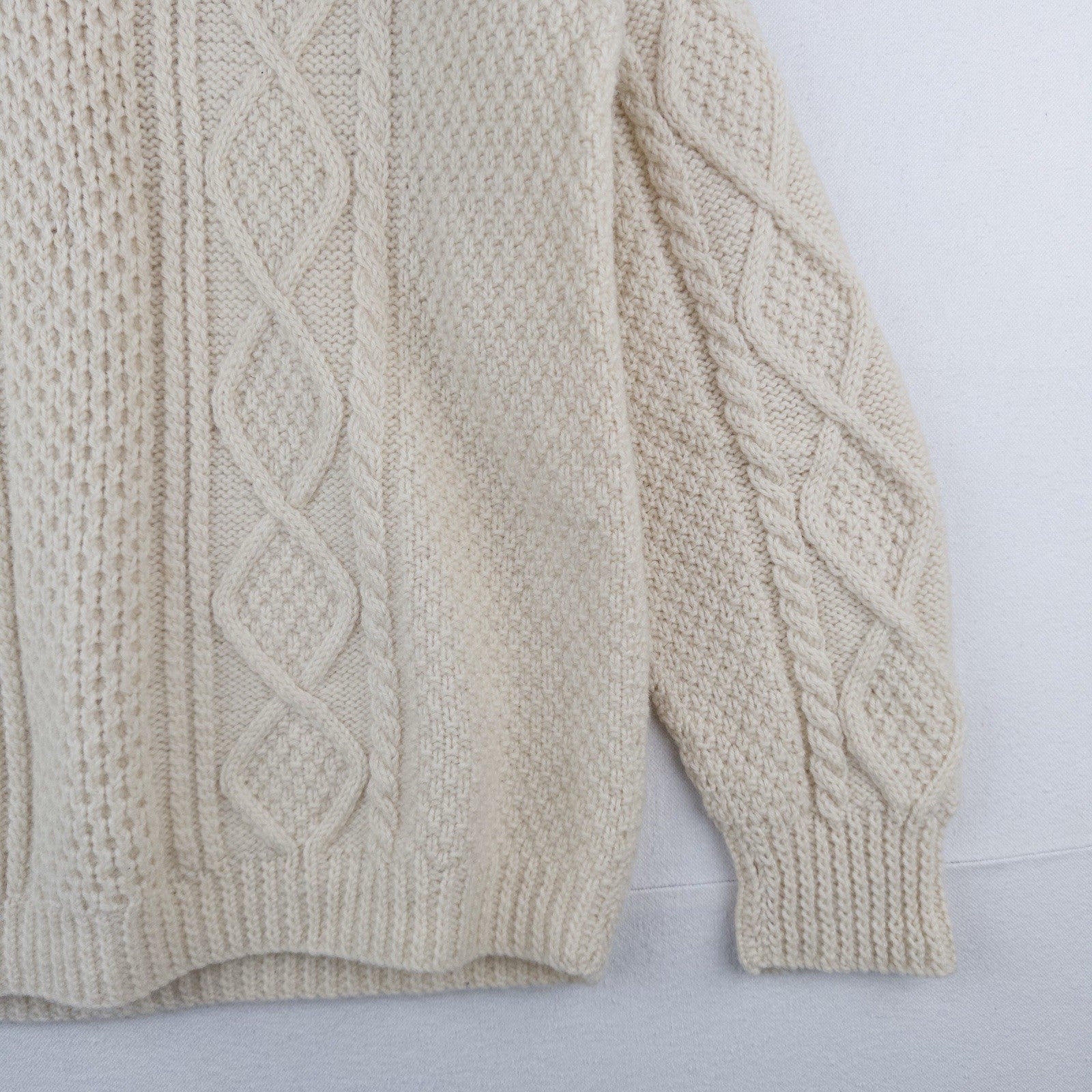 Vintage Handmade Aran Fisherman Cable Knit Wool Sweater Men’s Large (42) Cream