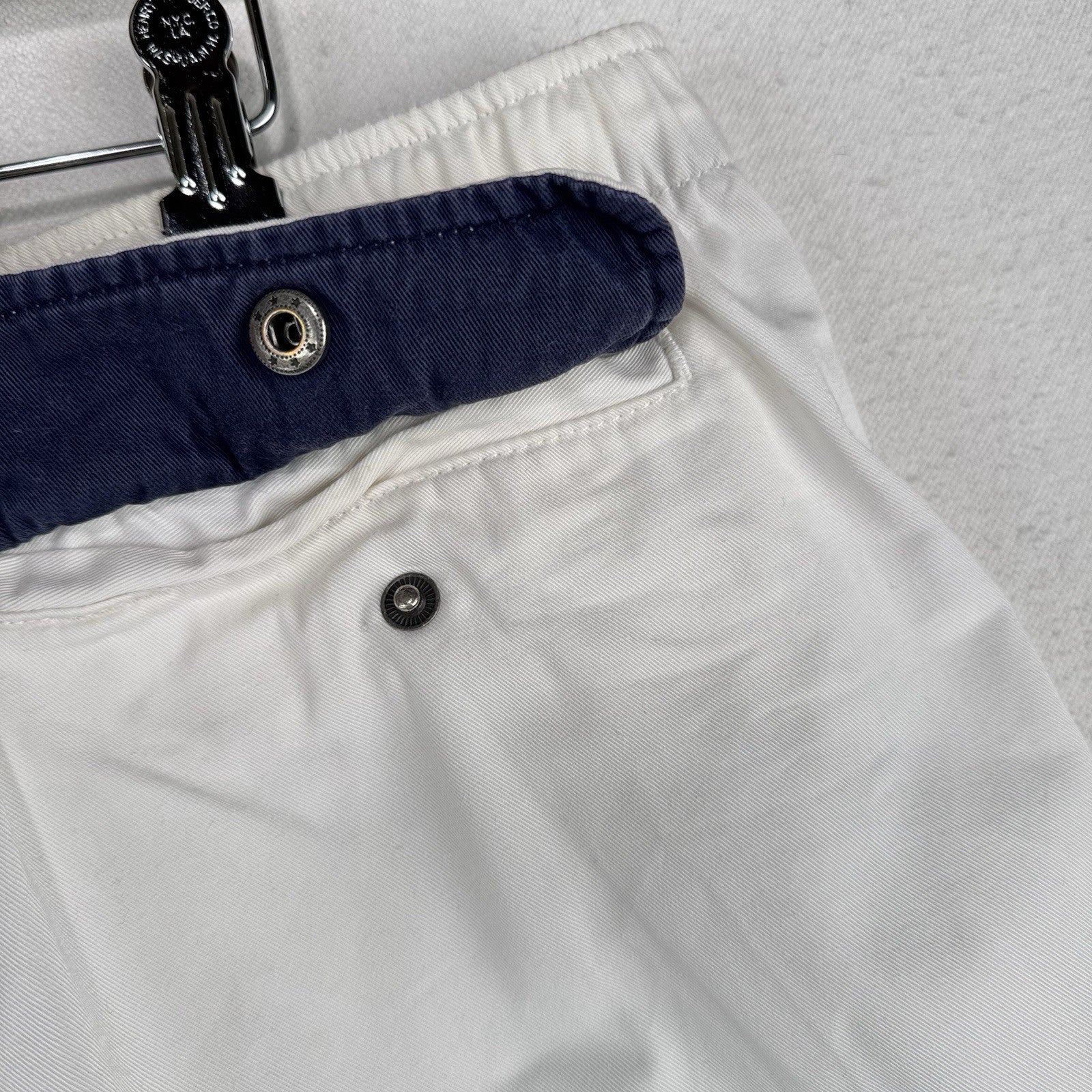 90's Vtg Polo Ralph Lauren Mens White M 100% Cotton Chino Drawstring Zip Shorts