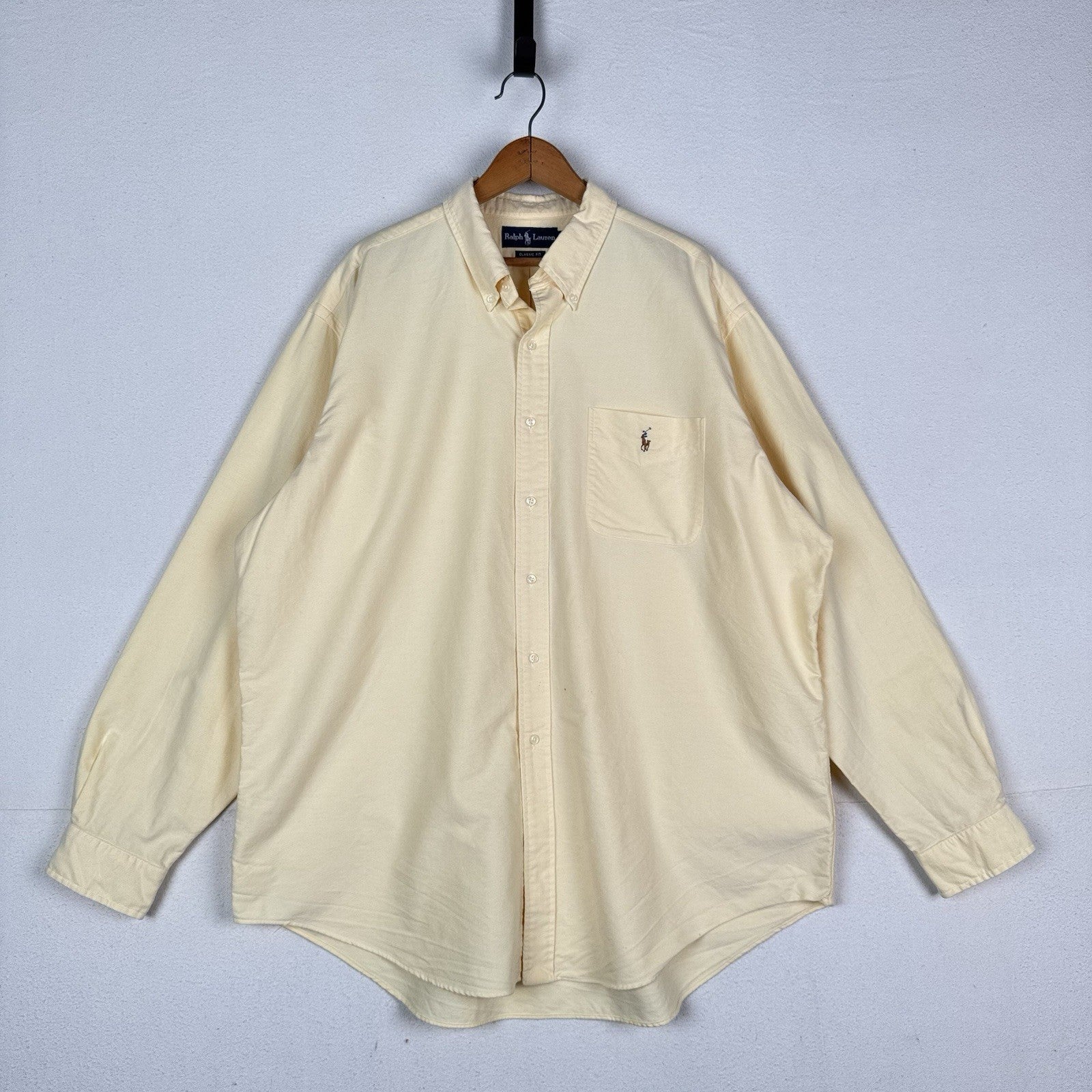 Vtg Ralph Lauren Mens 2XL Yellow Classic Fit Button Down Oxford Shirt Flesh Pony