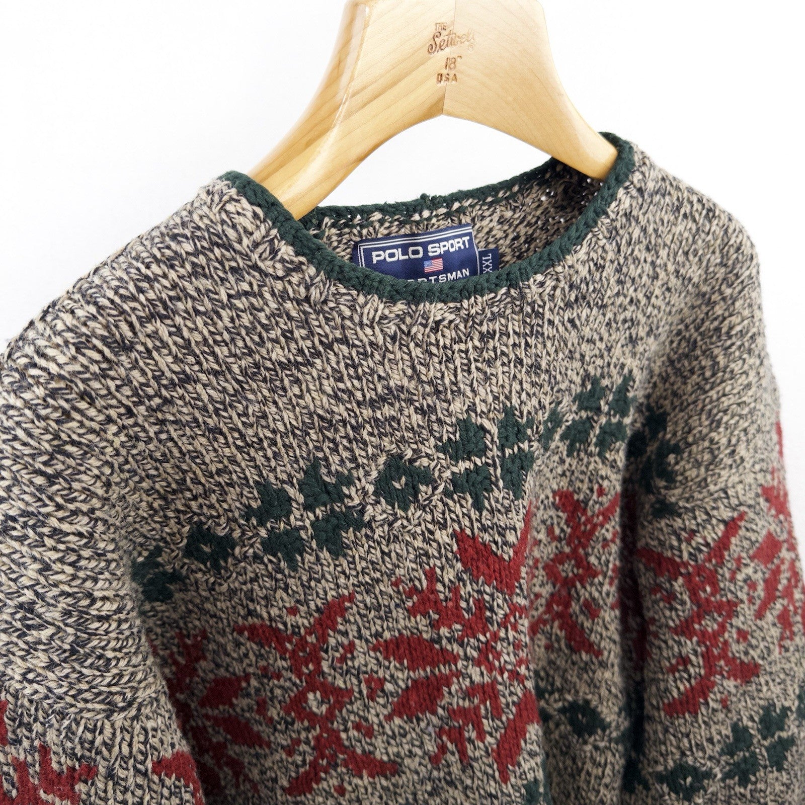 90’s Vtg Polo Sportsman Ralph Lauren Hand Knit Wool Blend Sweater Ski Men's 2XL
