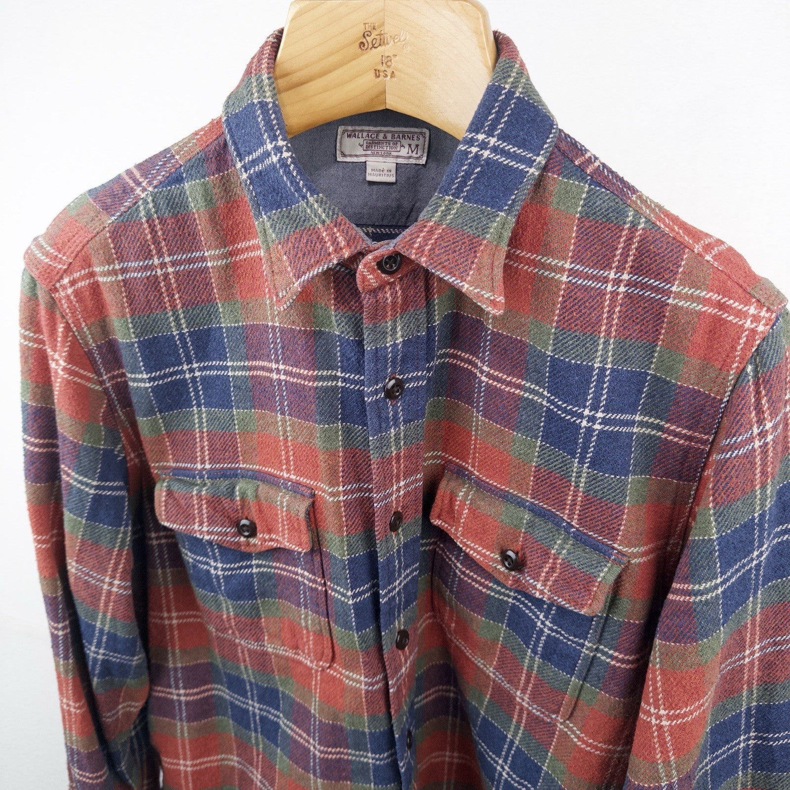 Wallace & Barnes Shirt Mens Large Blue Orange Heavyweight Flannel J Crew Plaid