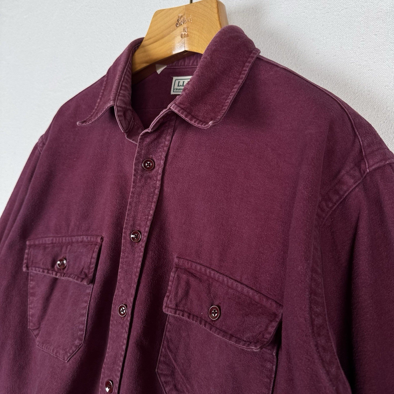 Vintage L.L. Bean Men’s XL Chamois Heavy Flannel Shirt Burgundy Made in USA