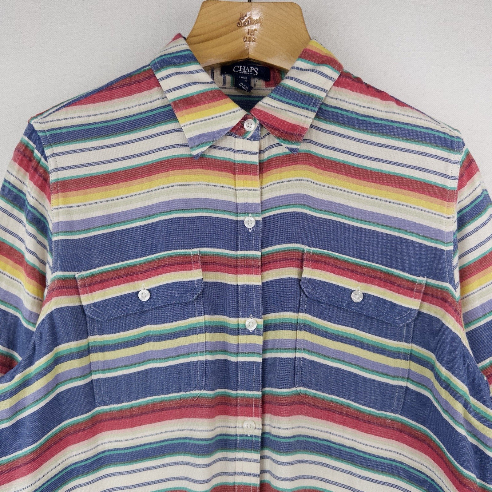 90’s Vtg CHAPS Ralph Lauren Blanket Stripe Print Button Up Shirt Men’s Large