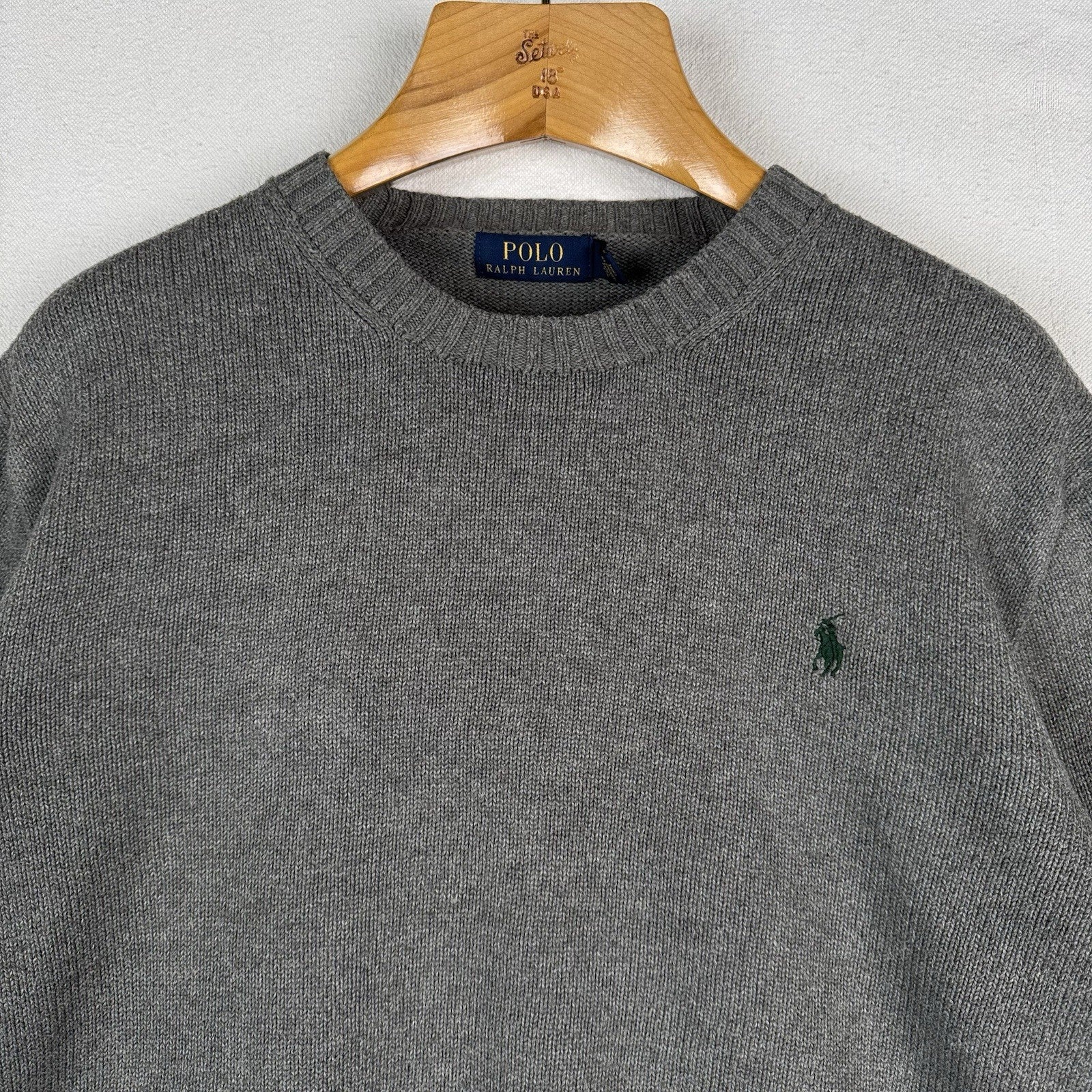 Polo Ralph Lauren Men’s XL Cotton Gray Knit Crewneck Sweater Green Pony
