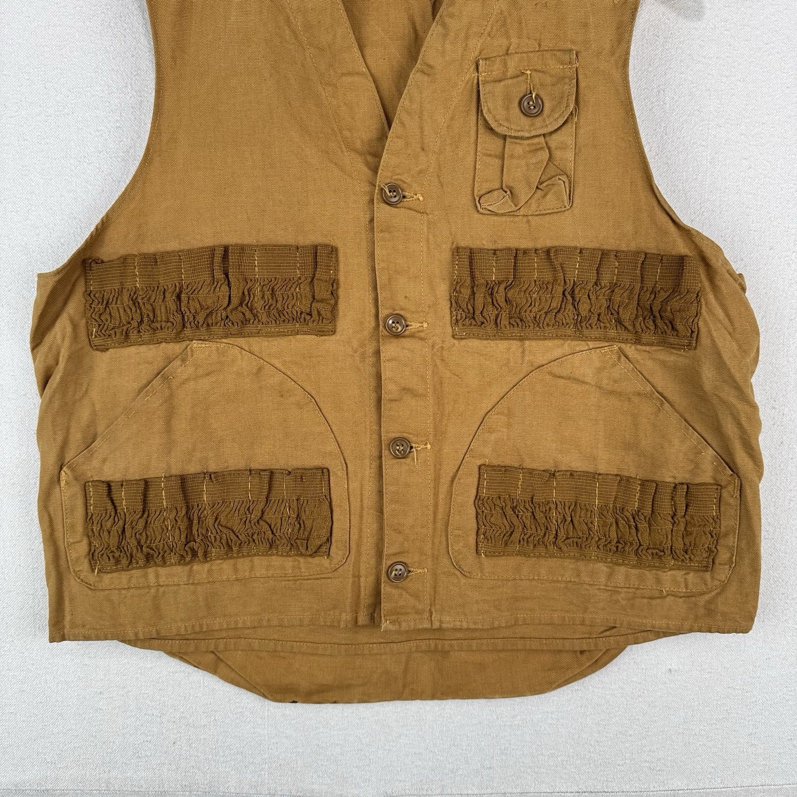 60’s Vtg Drybak Hunting Vest Brown Duck Canvas Shell Loops Game Bag Men’s M 40”