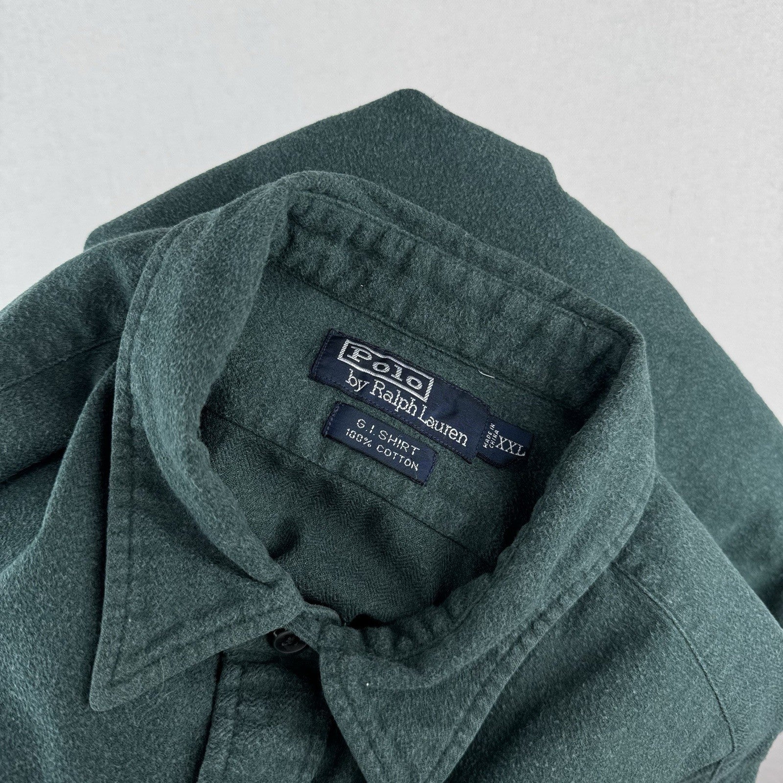 90’s Vtg Polo Ralph Lauren GI Chamois Flannel Shirt Size 2XL Forest Green