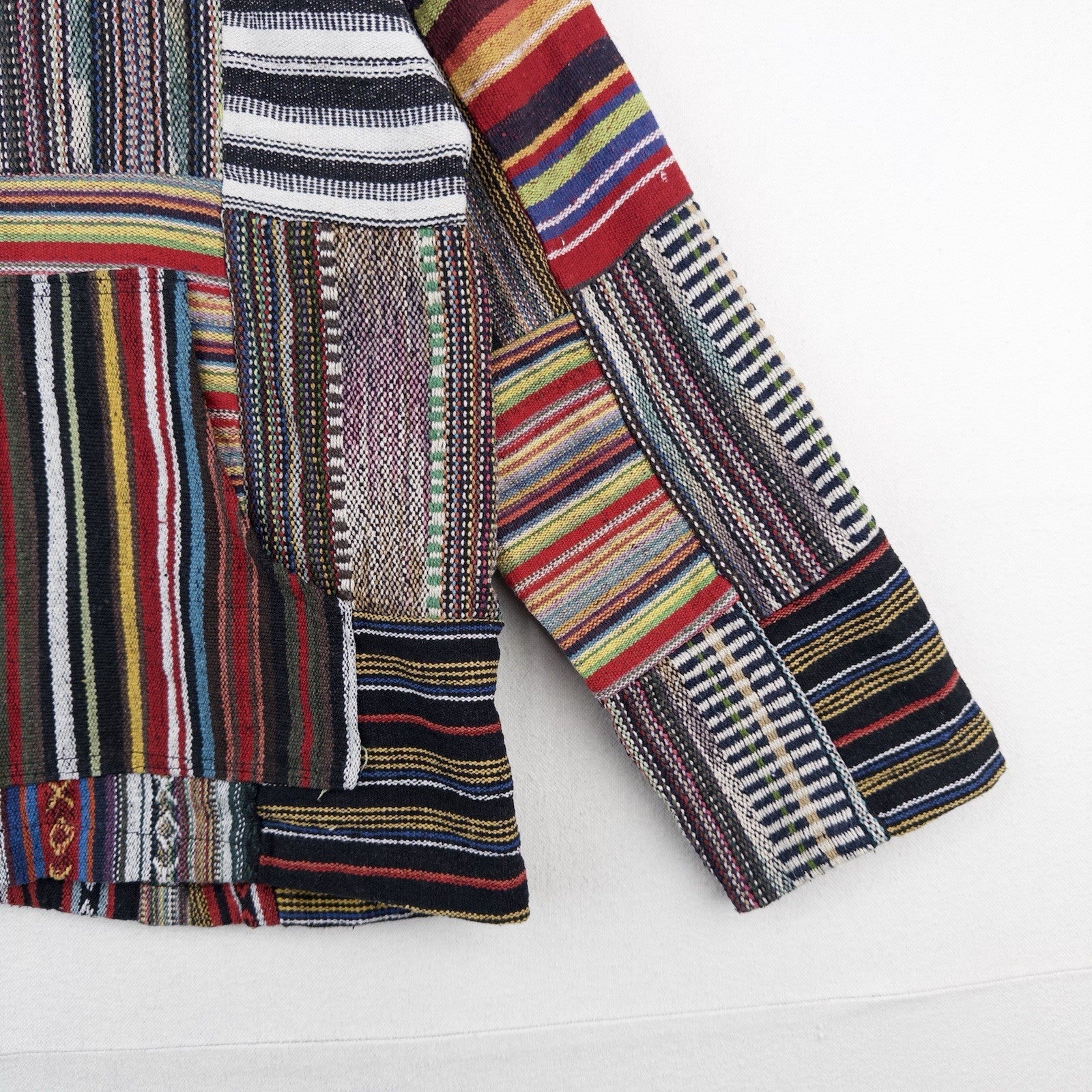 Vintage Patchwork Rug Baja Hoodie Full Zip Jacket Small Boho Festival