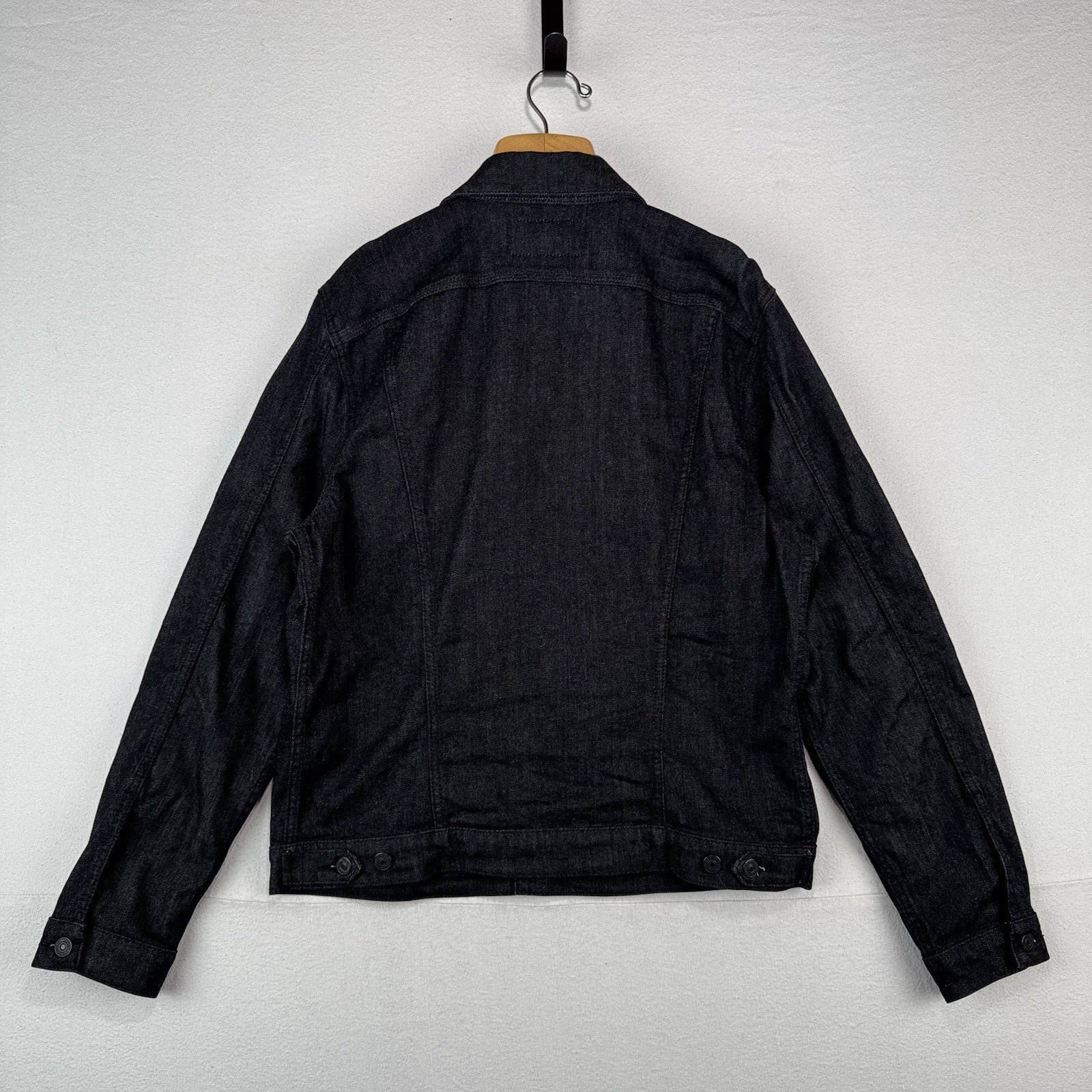 7 For All Mankind Denim Perfect Trucker Jacket Mens Large Black Stretch