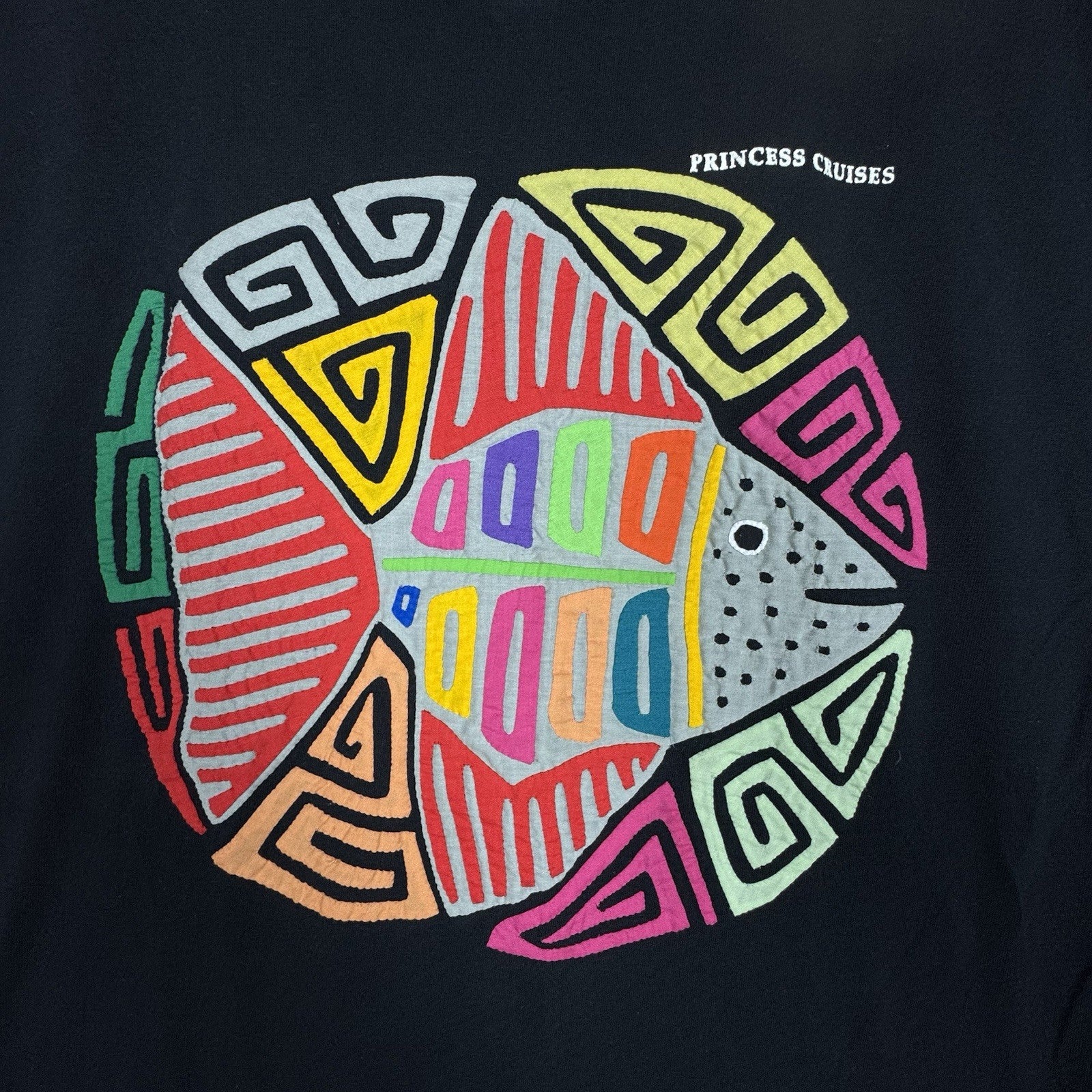 Vintage Sed’s Crafts Princess Cruises Molas Panama Handmade Colorful Tshirt Sz L
