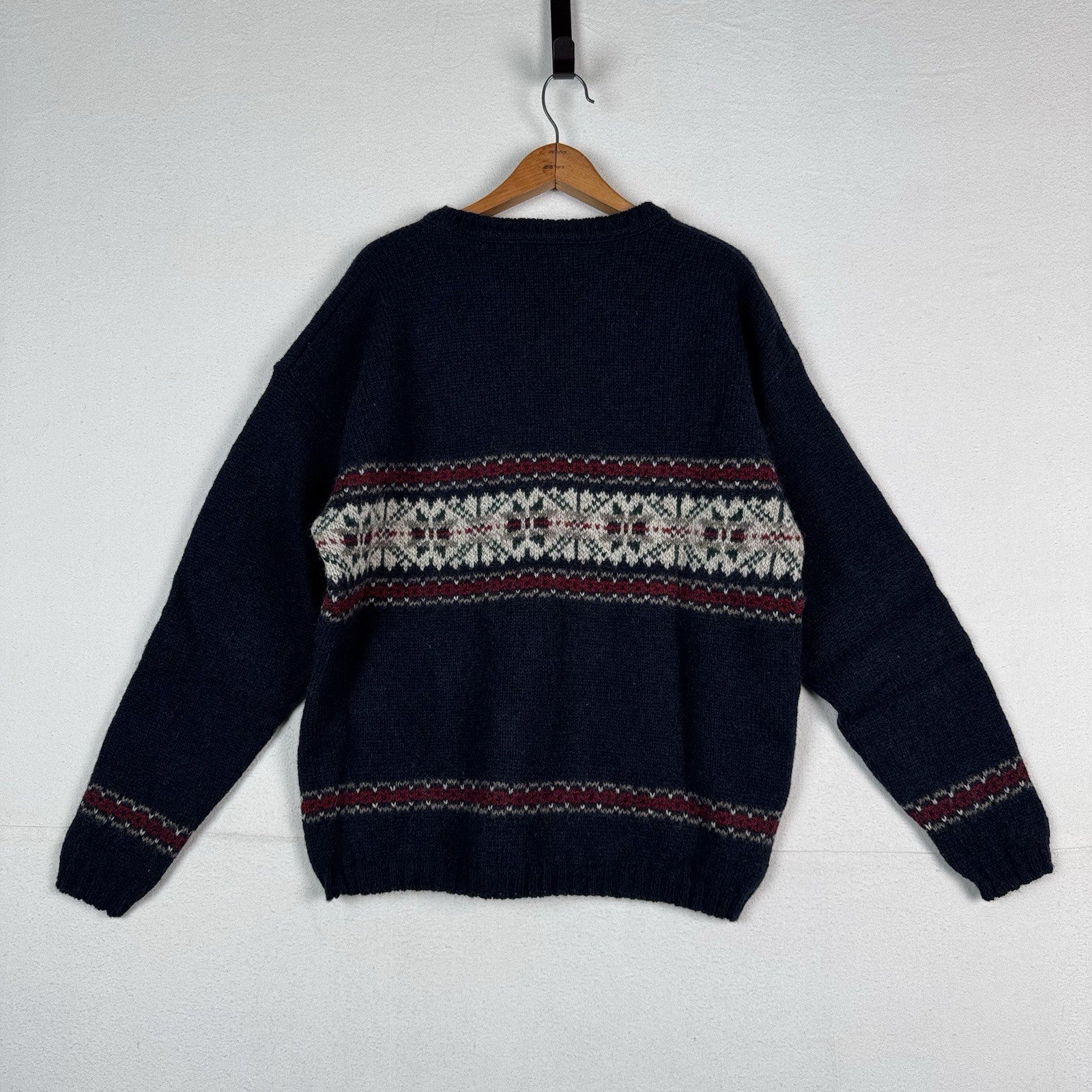 Vtg Woolrich Mens Blue Wool Blend Nordic Fair Isle Long Sleeve Sweater Large USA