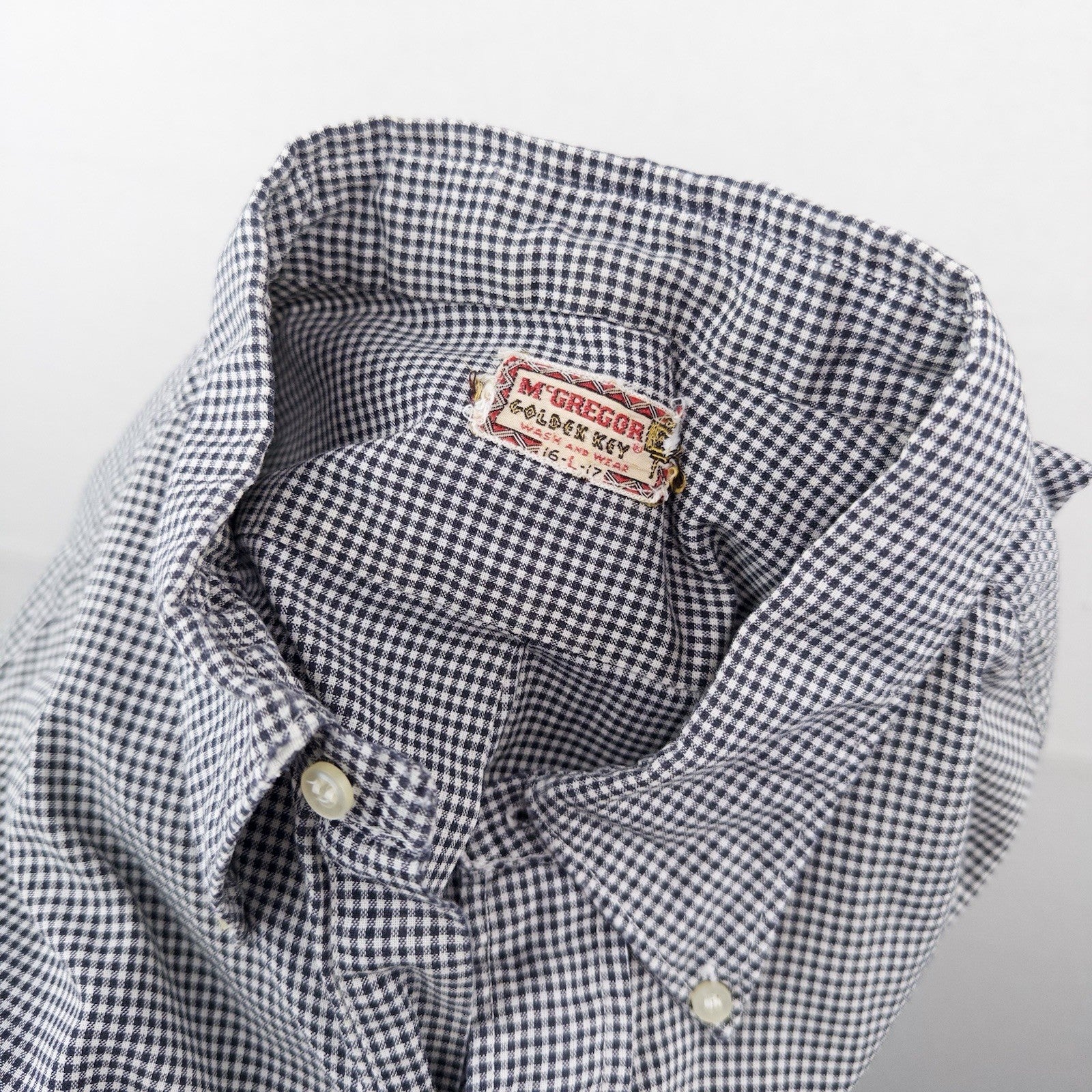 50’s Vtg McGregor Shirt Men’s L (16-17) Golden Key Tunic Popover Shirt Gingham