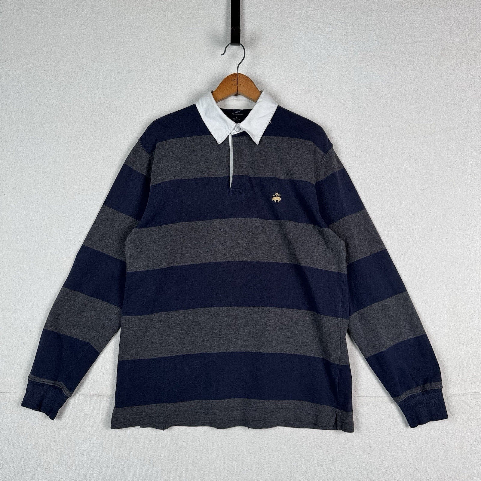 Brooks Brothers Rugby Shirt Men's Medium Blue Gray 346 Striped Polo *Distressed