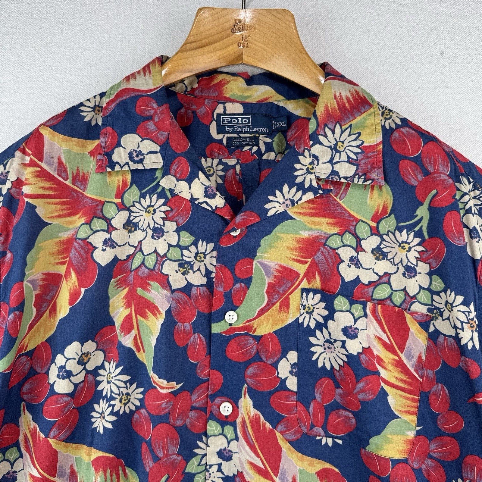 90’s Vtg Polo Ralph Lauren Floral Hawaiian Shirt 2XL Caldwell Loop Collar *Read