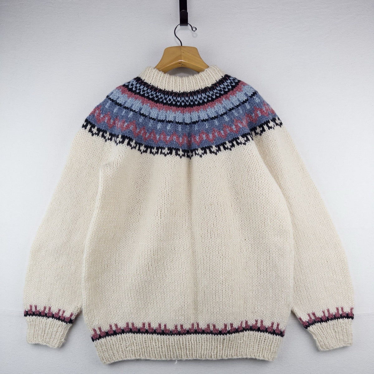 80’s Vtg Stockholm Fair Isle Nordic Yoke Wool Sweater Chunky Denmark Knit Large