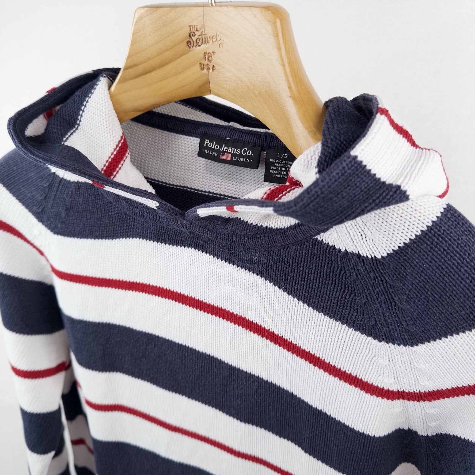 Polo Jeans Co Ralph Lauren Kids Large Naval Striped Knit Hooded Sweater