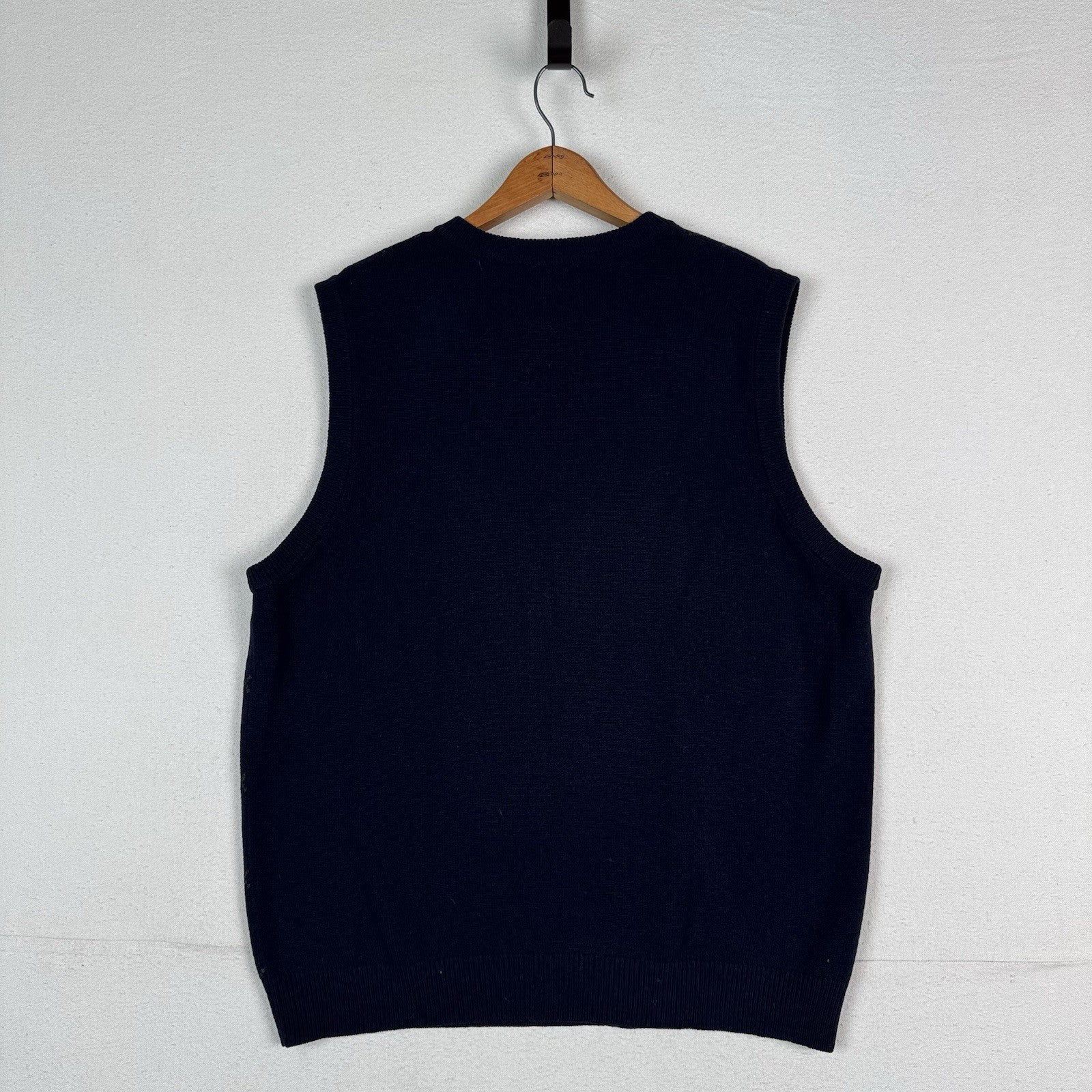 LL Bean Lambswool Sweater Vest XL Argyle Grandpa Navy Blue Green