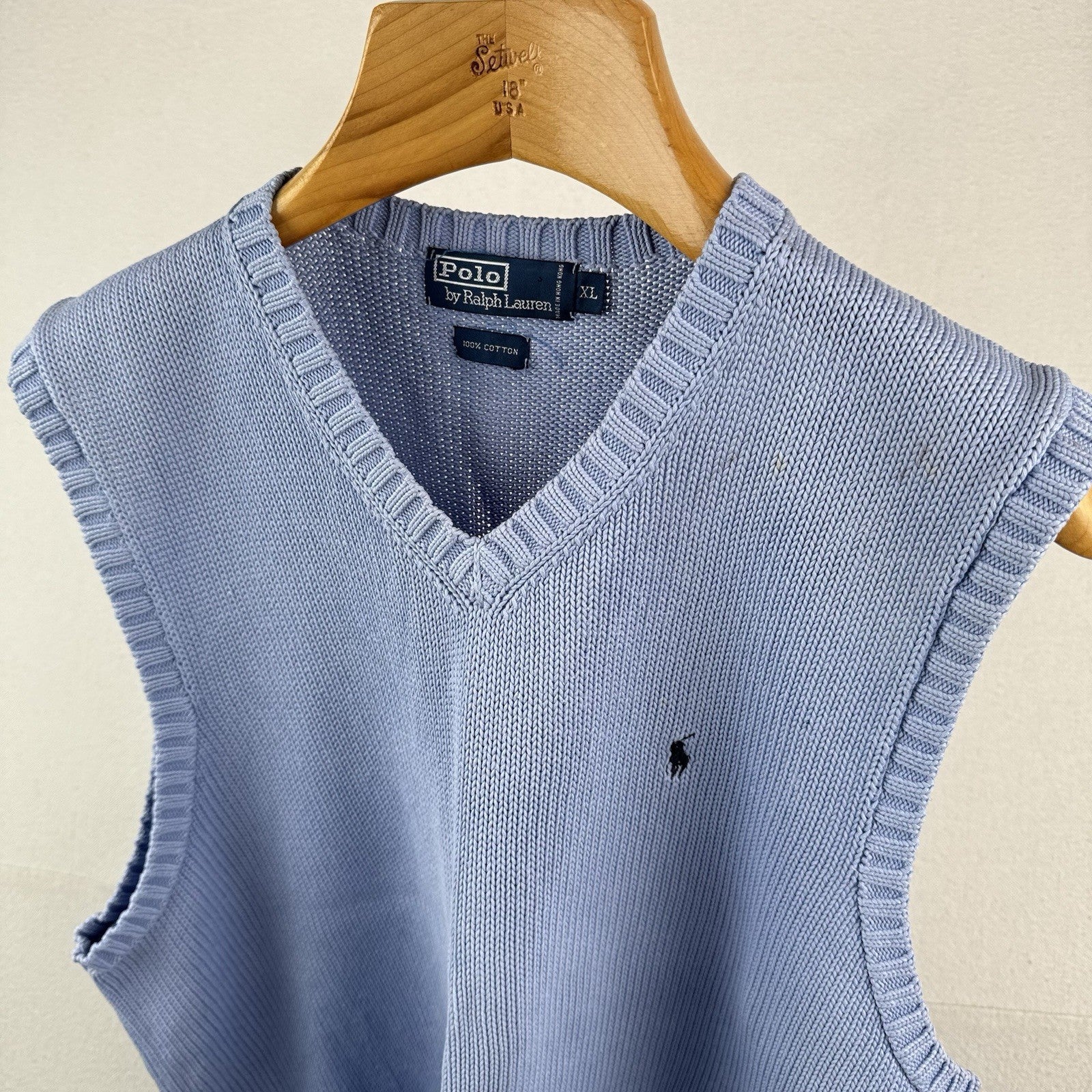 90's Vtg Polo Ralph Lauren Sweater Vest Mens XL  Light Blue V-Neck *Read