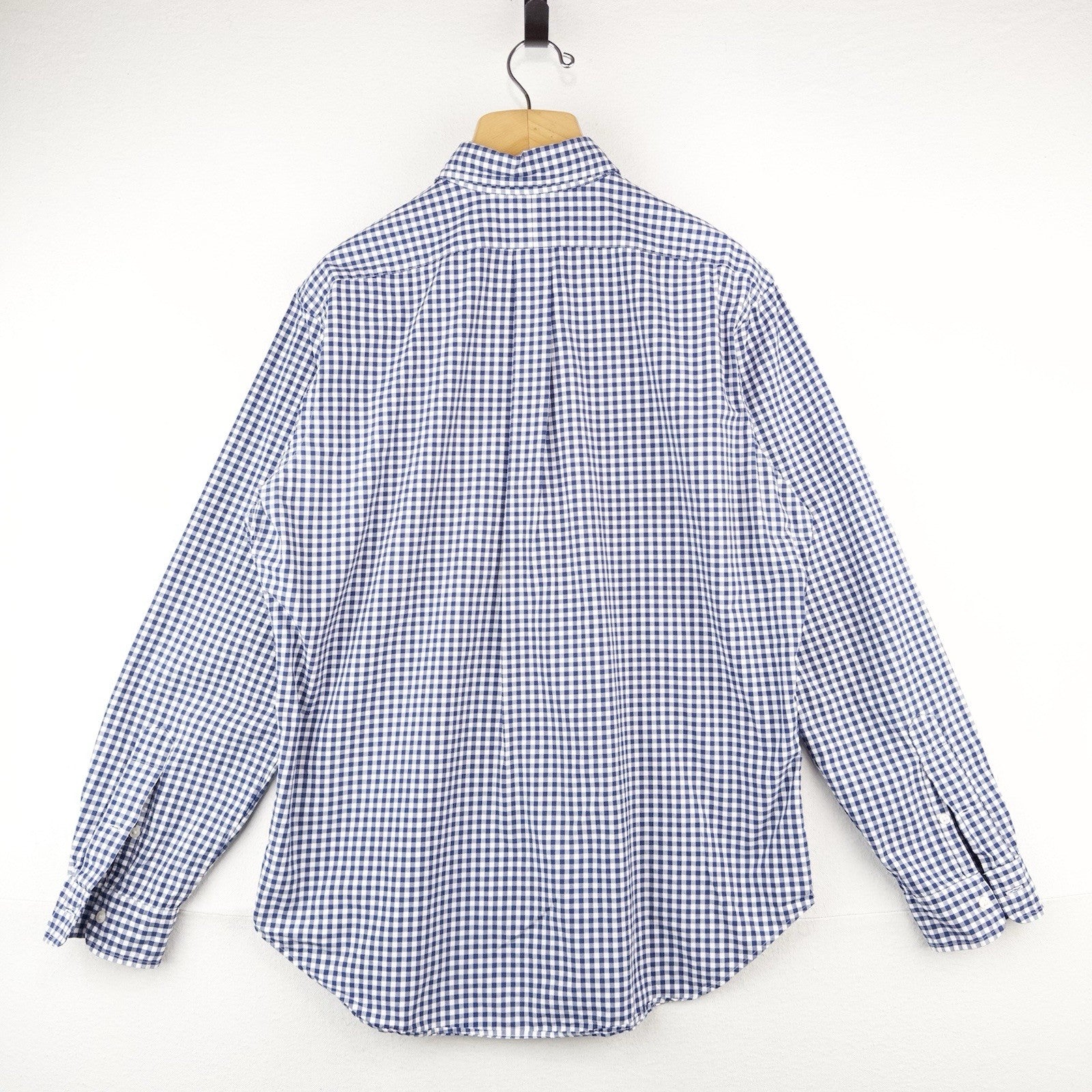 90’s Vintage Ralph Lauren Men's M Blue Gingham Check Button Down Shirt