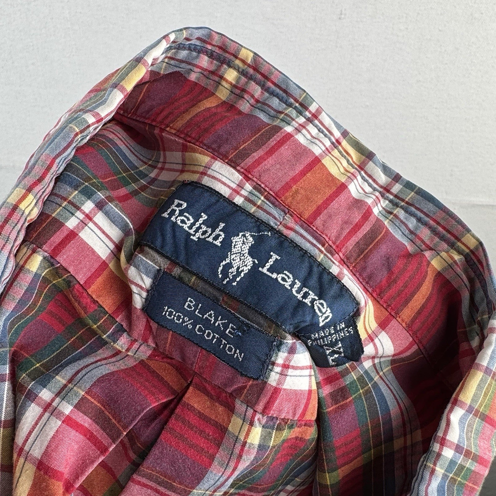 Ralph Lauren Mens XL Blake Short Sleeve Madras Plaid Polo Button Down Shirt