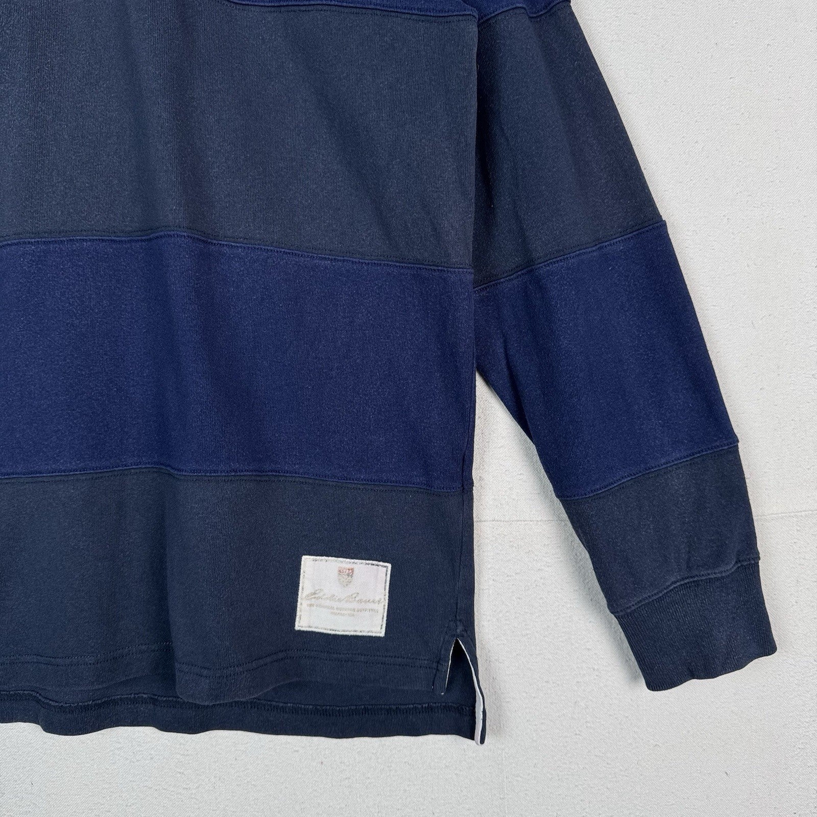 Eddie Bauer Mens Large Blue Striped Collared Rugby Polo Long Sleeve *Read
