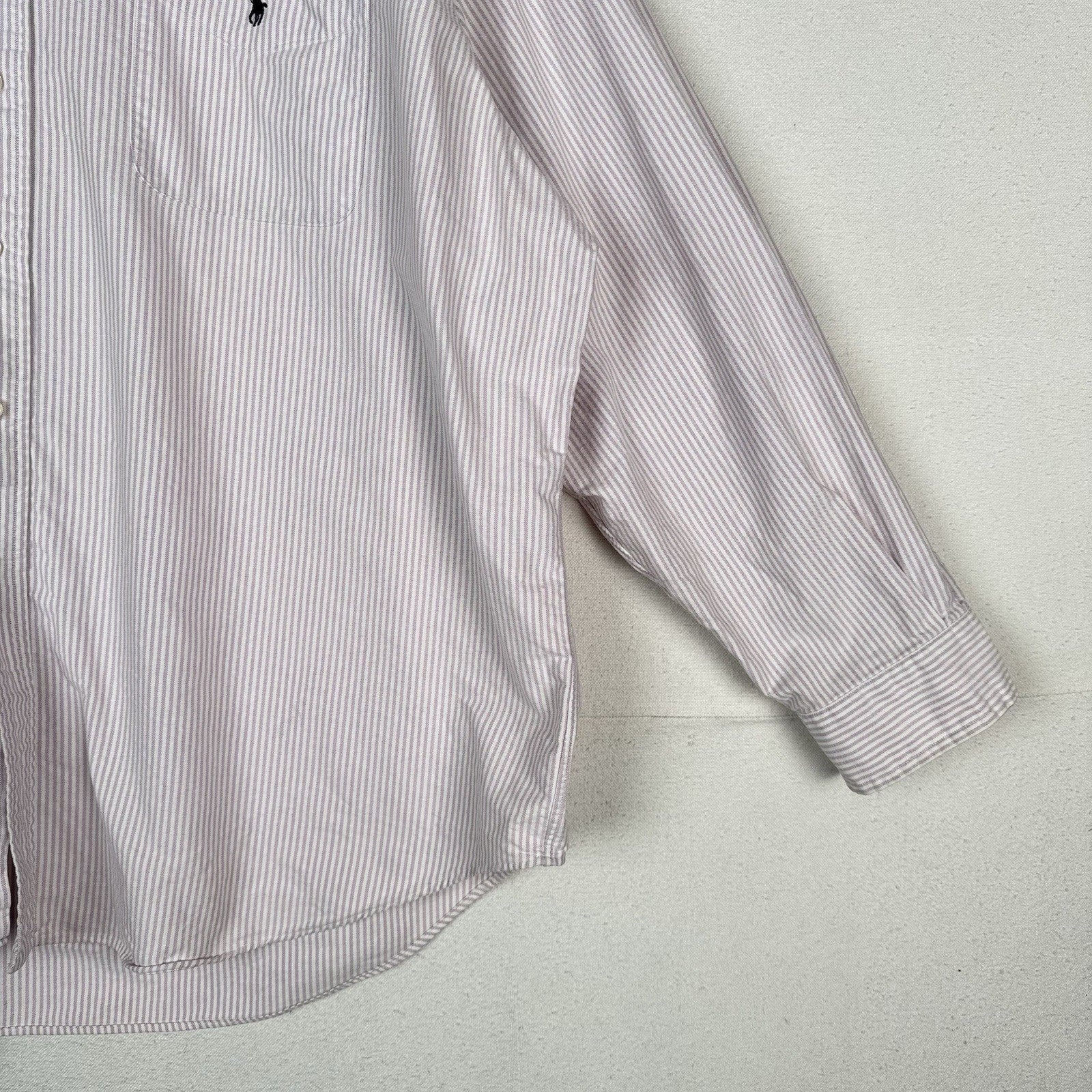 Vtg Polo Ralph Lauren University Big Shirt Fit Mens Purple Striped Oxford 2XL