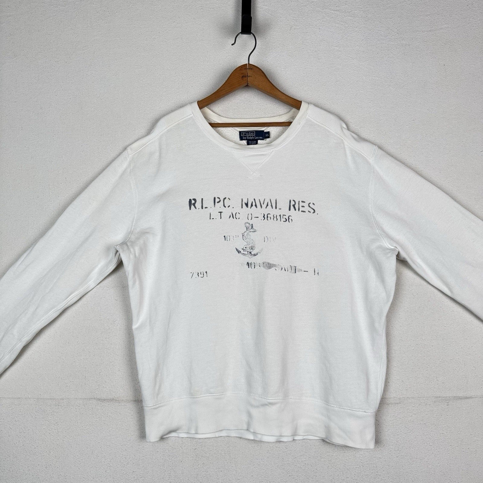 Vtg 90s Polo Ralph Lauren Men’s XL Polo Club Naval Crewneck Sweatshirt White