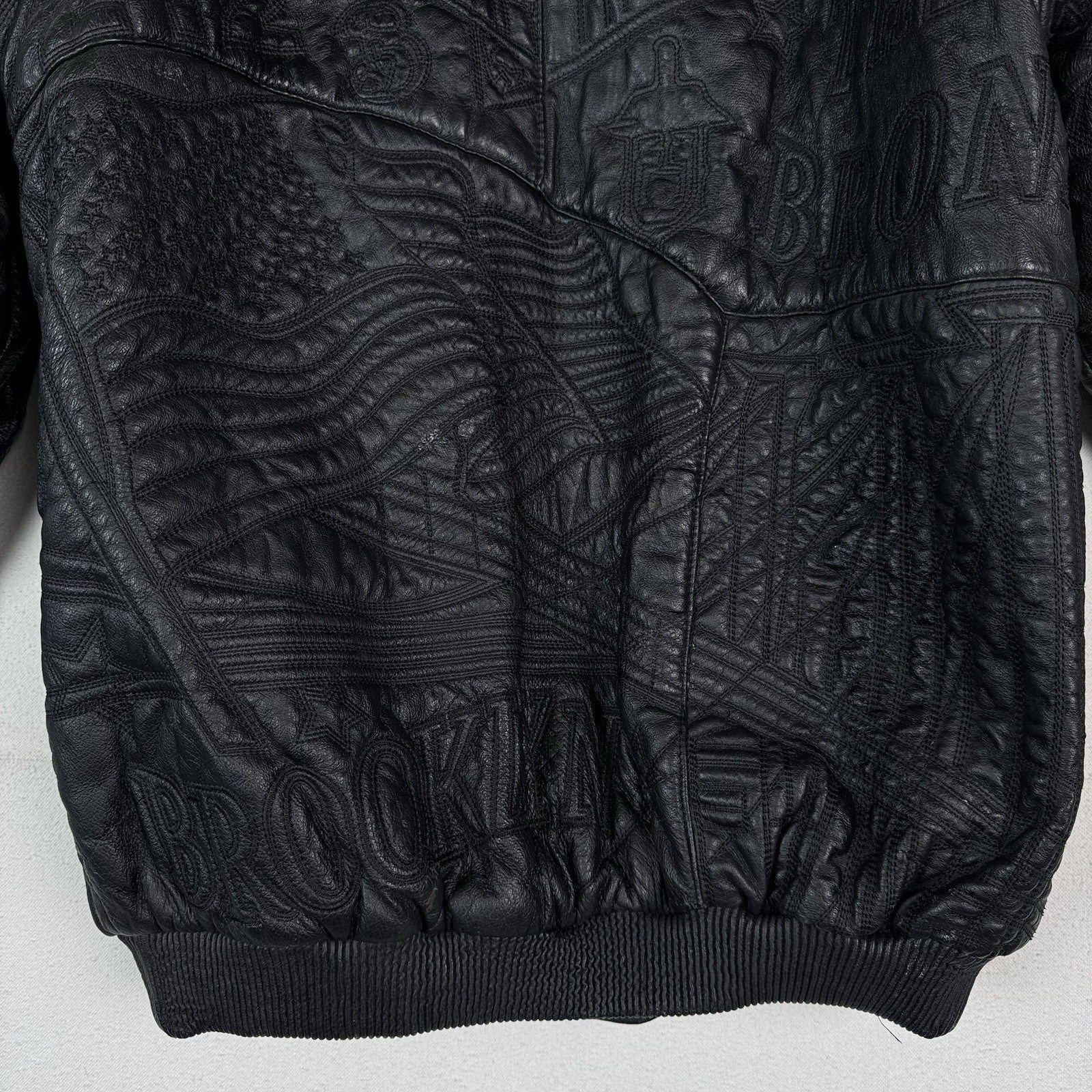 Vtg East Side Outerwear NYC Embroidered Leather Bomber Jacket Men’s  XL -Read*