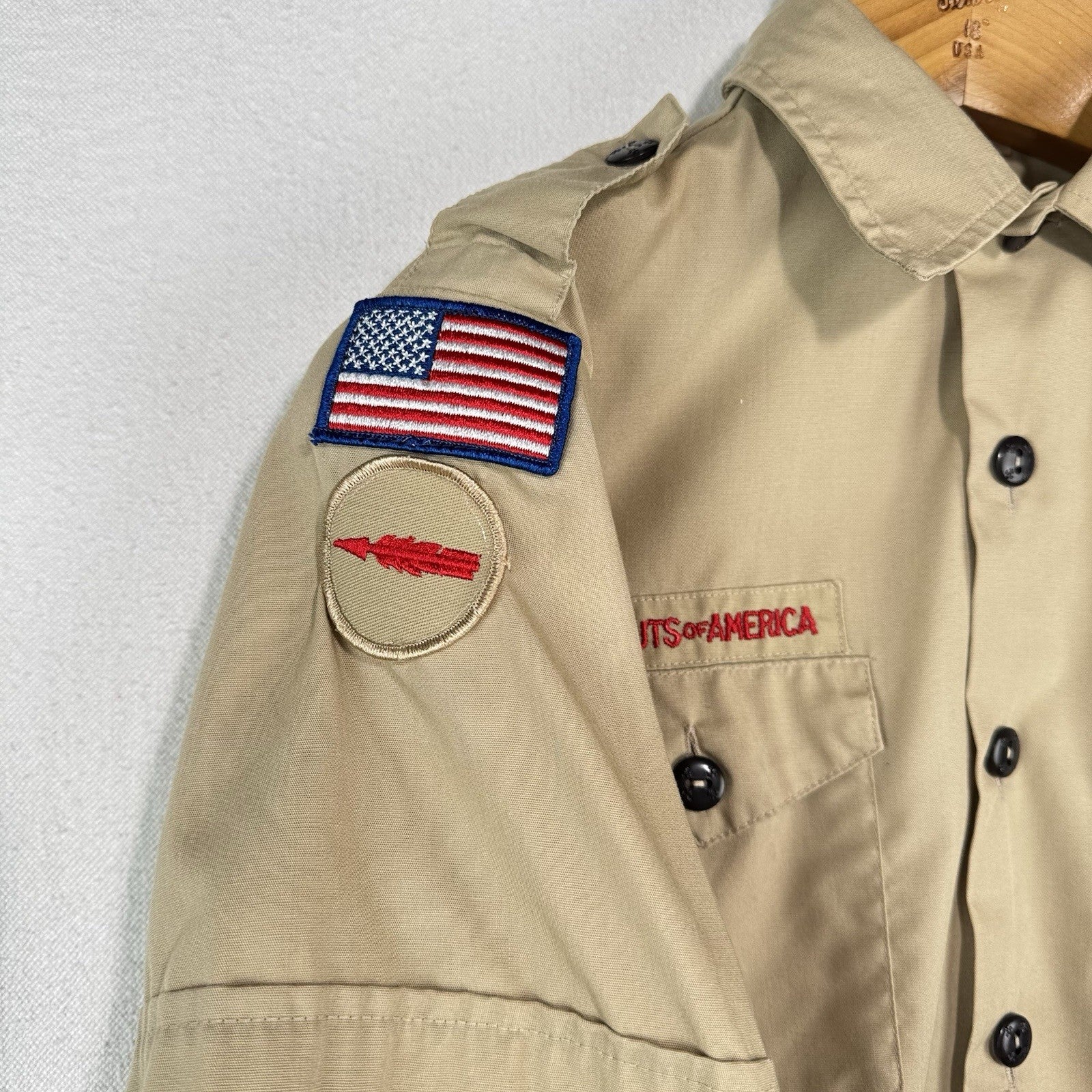 Vintage Boy Scouts of America Shirt Youth L (14-16) Beige Short Sleeve Made USA