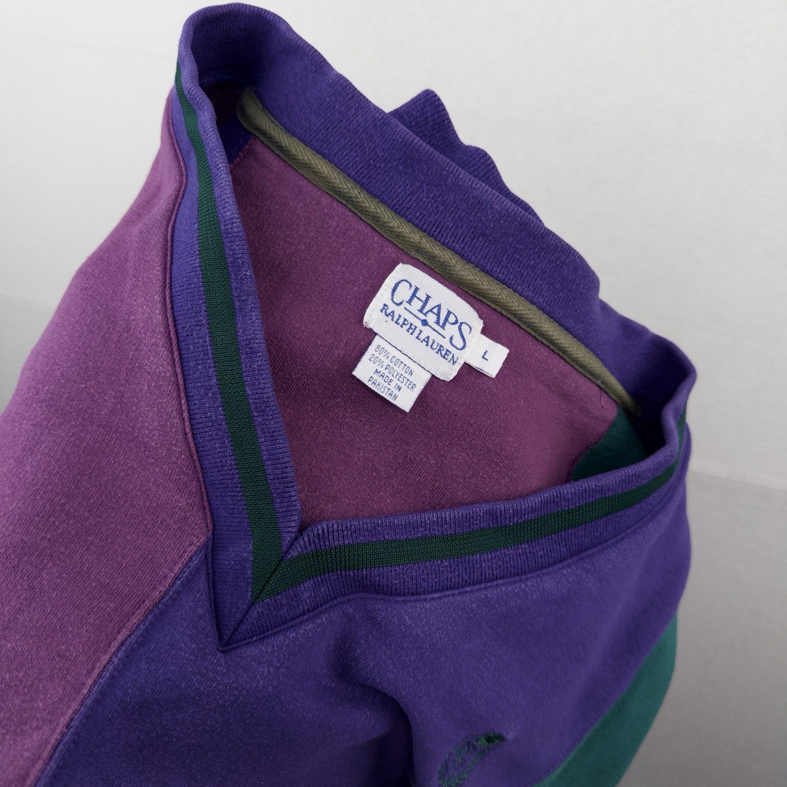 90’s Vtg Chaps Ralph Lauren Men’s L Color Block V-Neck Sweatshirt Sweater