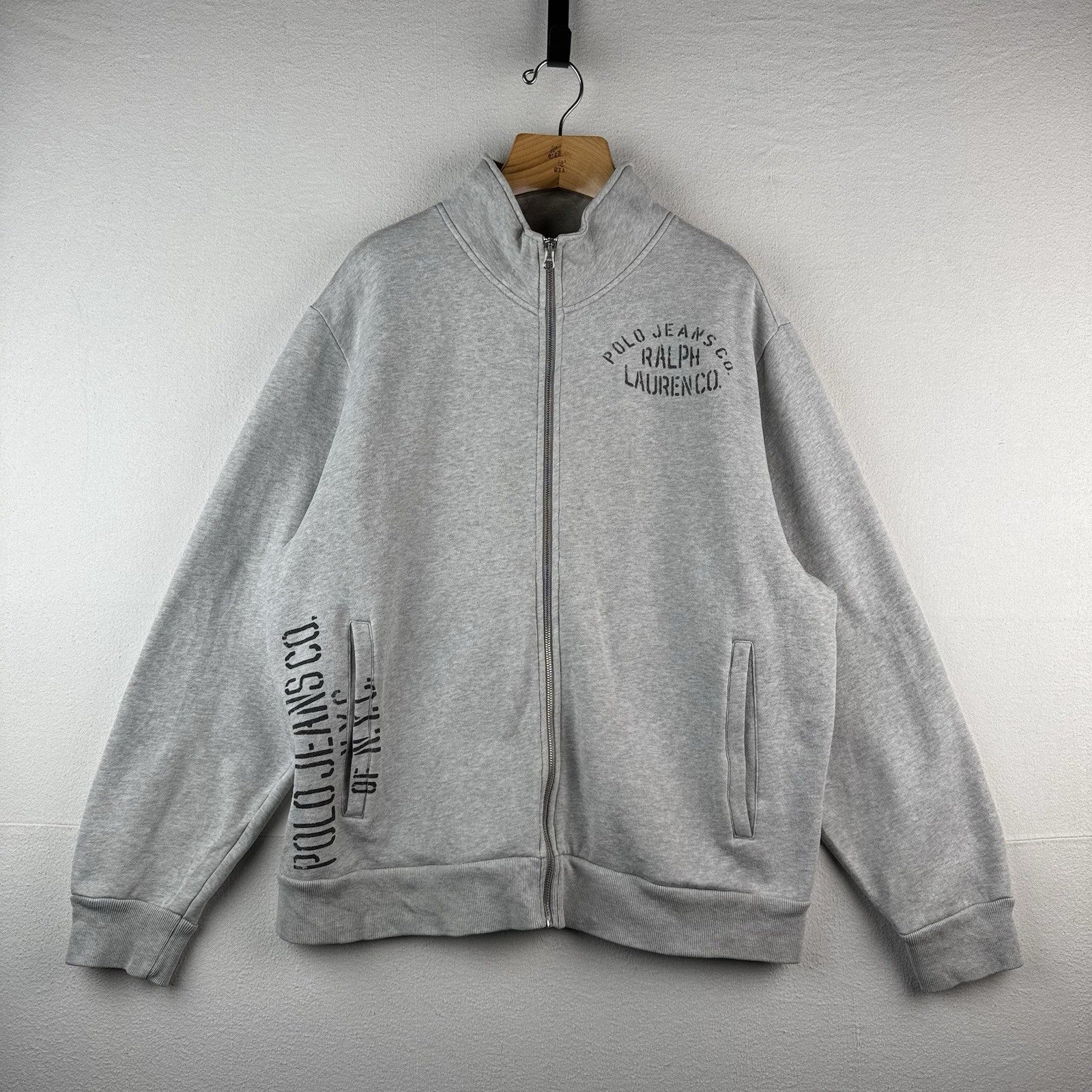 90’s Vtg Polo Jeans Co Ralph Lauren Mens XL Full Zip Gray Sweatshirt Cardigan