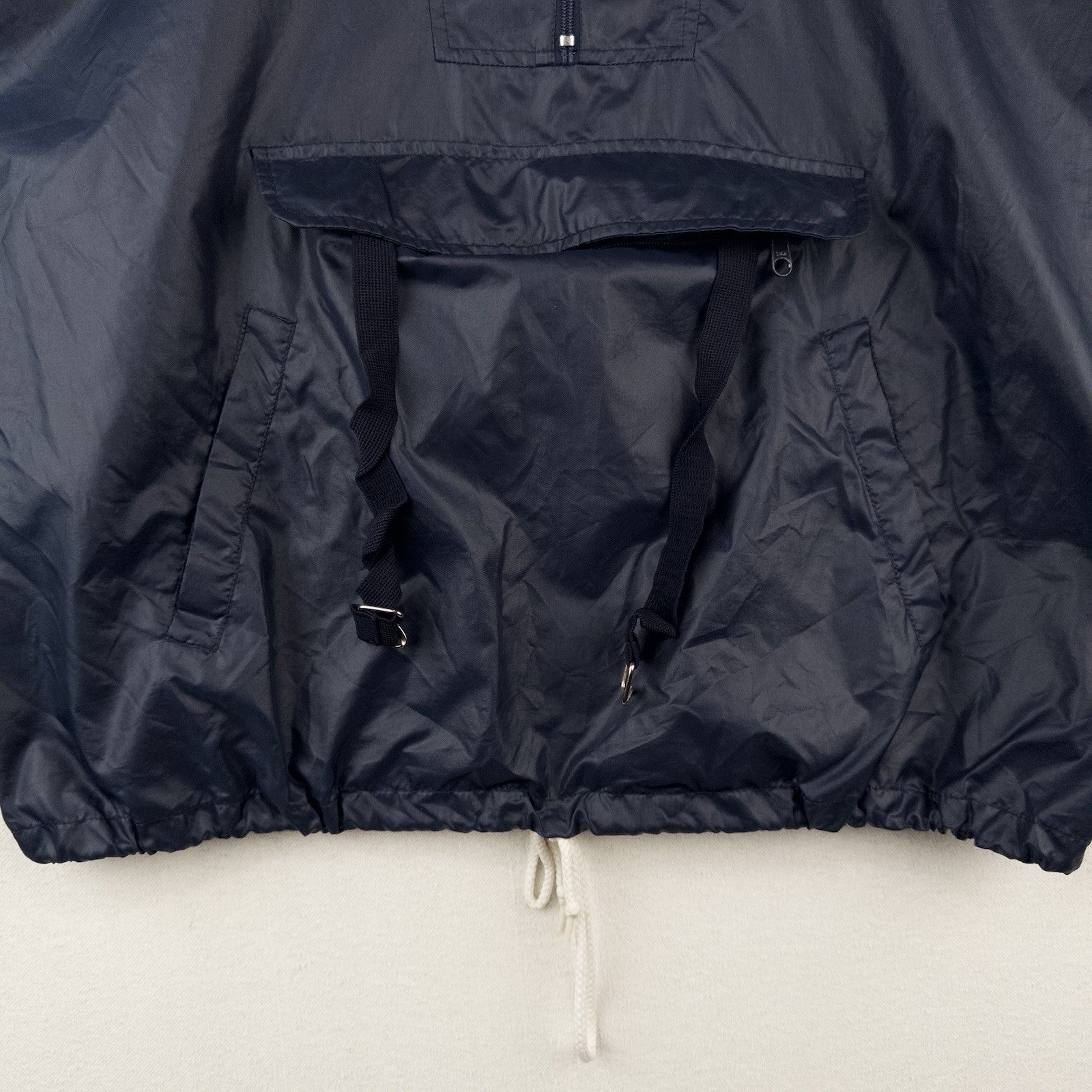 80’s Vtg Lacoste Izod Men’s XL Packable Rain Jacket FannyPack Navy Blue Hooded