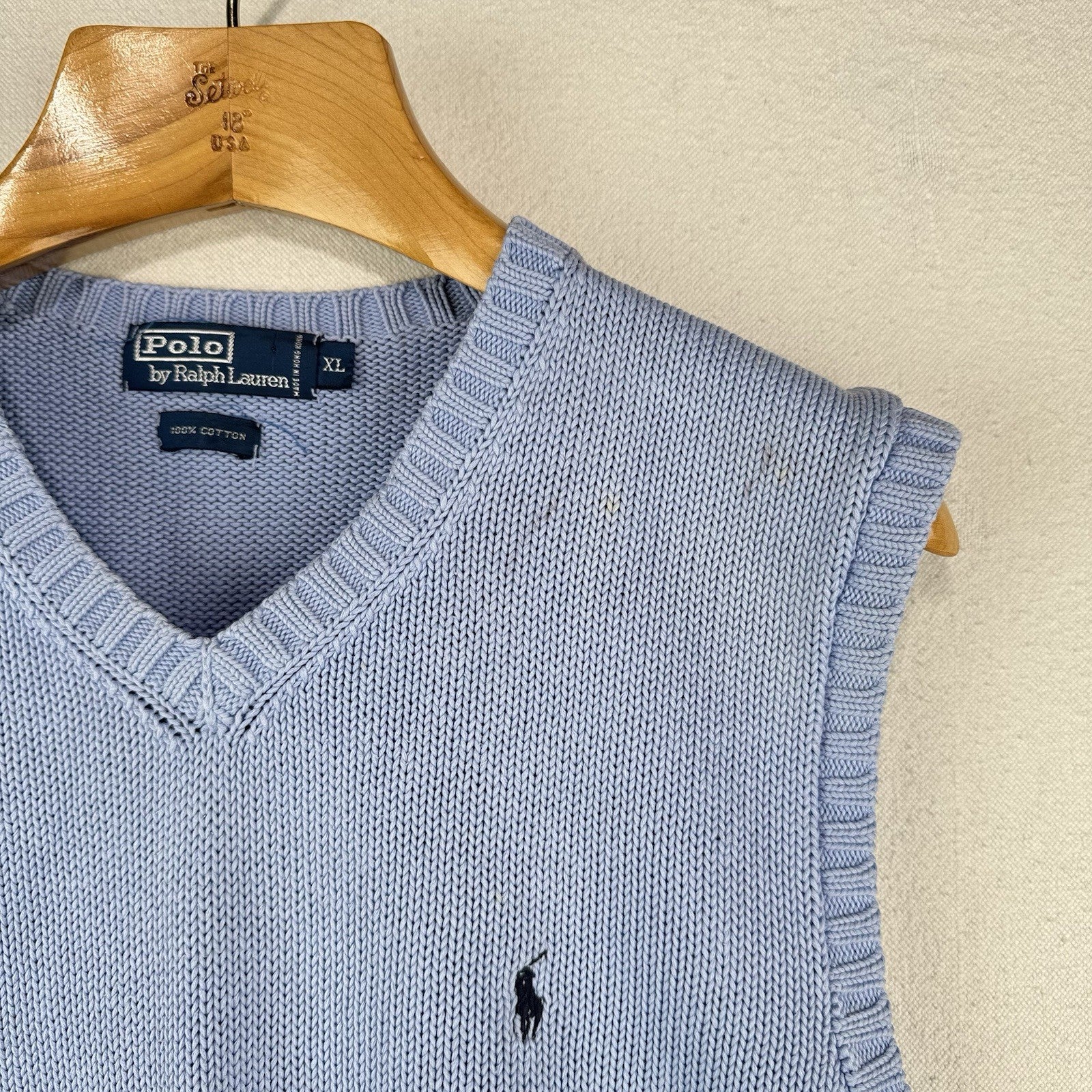 90's Vtg Polo Ralph Lauren Sweater Vest Mens XL  Light Blue V-Neck *Read