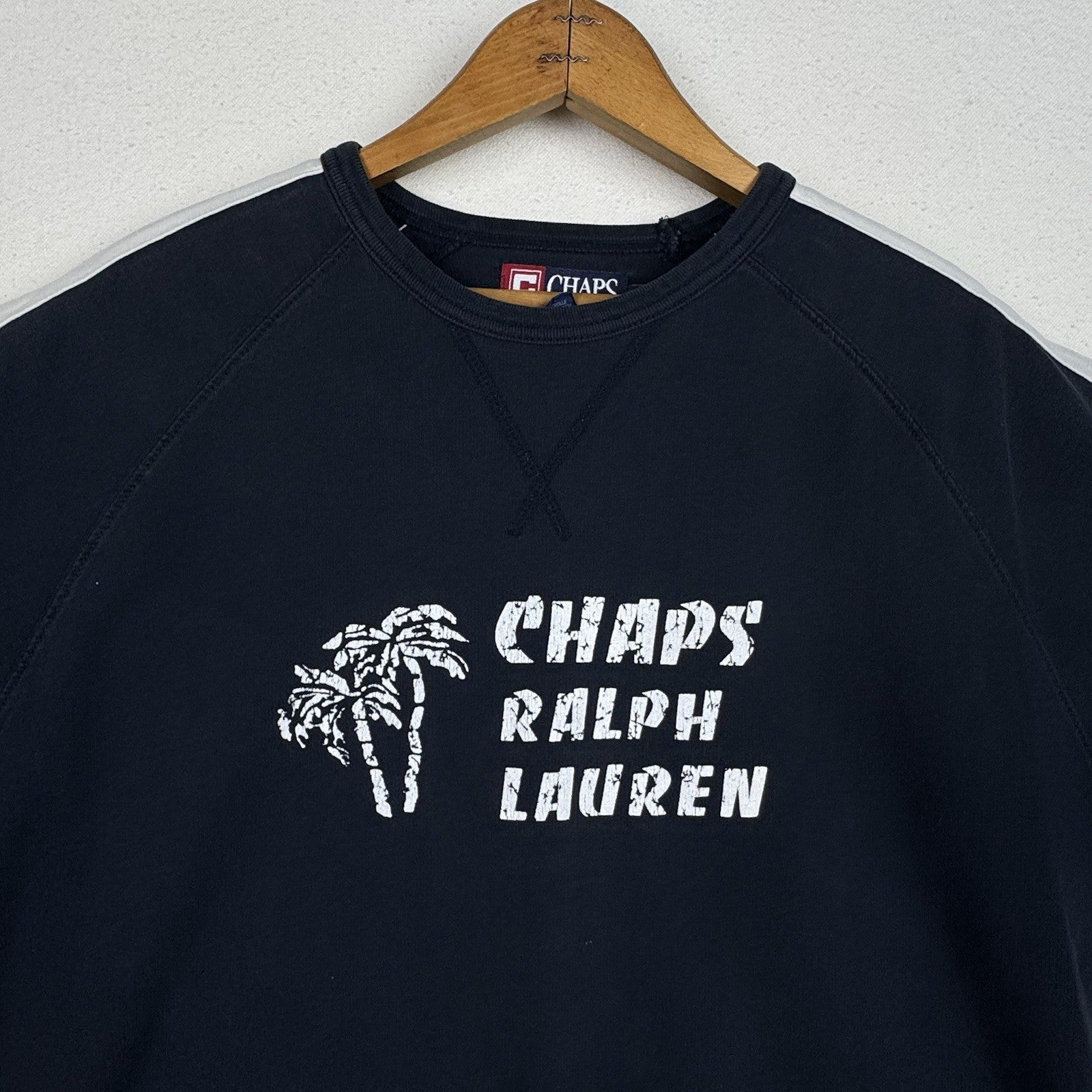 VTG 90'S Chaps Ralph Lauren Short Sleeve Sweatshirt Palm Trees Size Large Blue